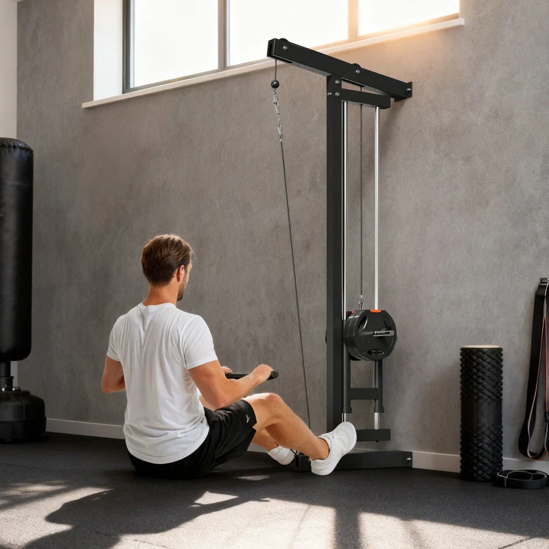 Rowing Machine, Wall-Mounted Cable Fitness Equipment for Home Gym, Black Steel - Image 7