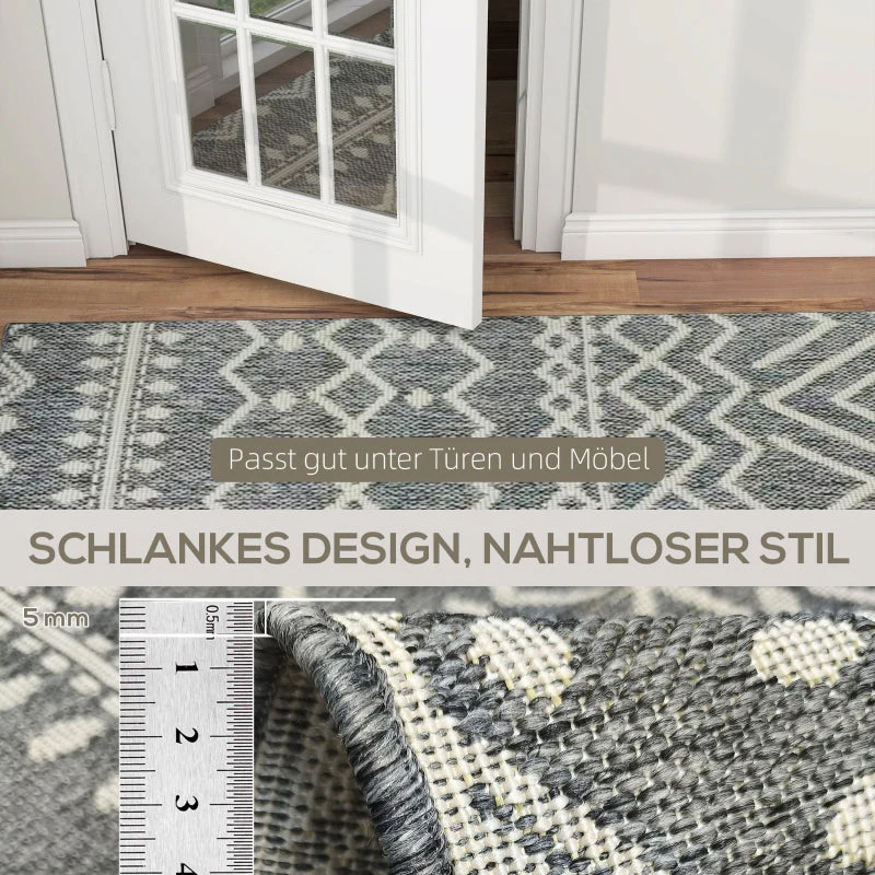 Rug Flat Weave Washable Anti-Slip Kitchen Boho Design Grey - Image 7