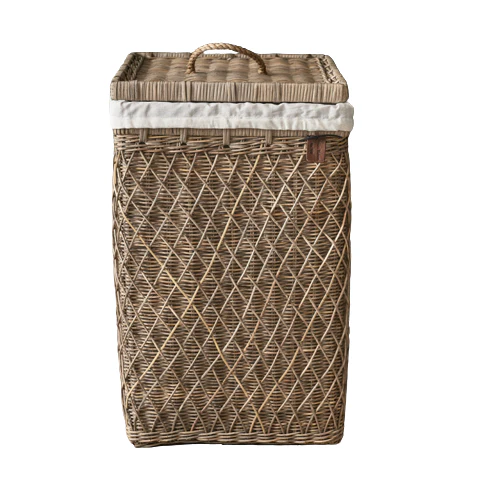 Rustic Rattan Diamond Weave Laundry Basket