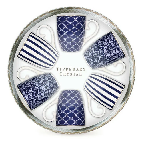 S/6 Mugs Blue Stripe