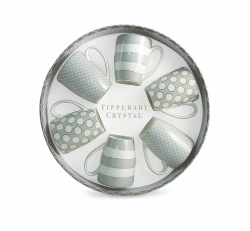 S/6 Mugs Spots & Stripes grey
