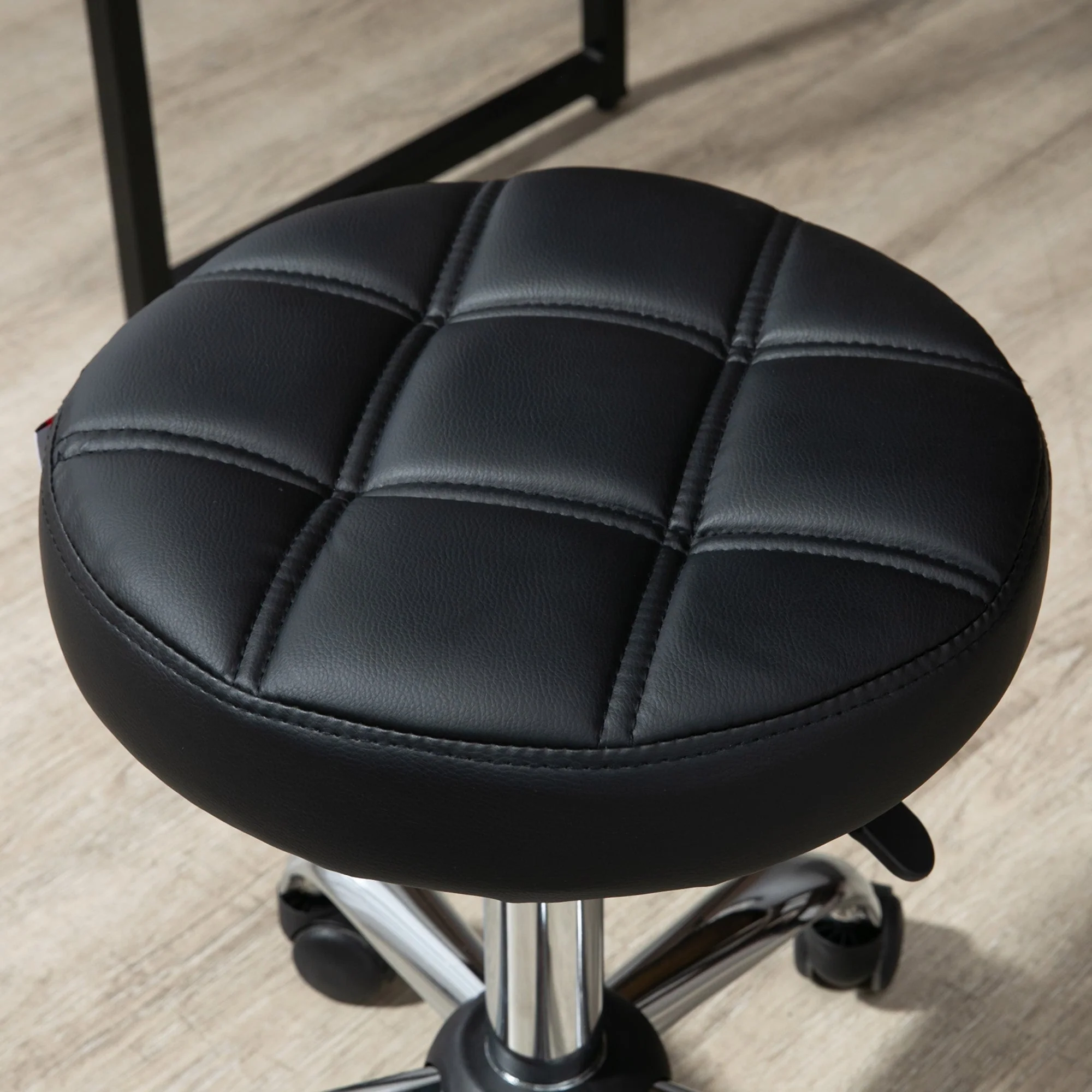 Salon Stools, Height Adjustable Swivel Rolling, Faux Leather Black - Image 8