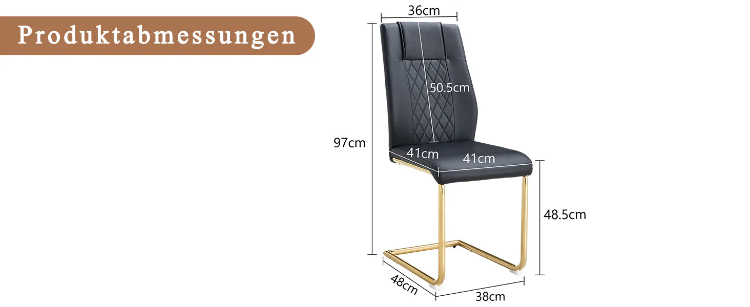 Scandinavian Dining Chairs Set of 4 Mesh Back Gold Metal Legs - Black PU Leather - Image 8