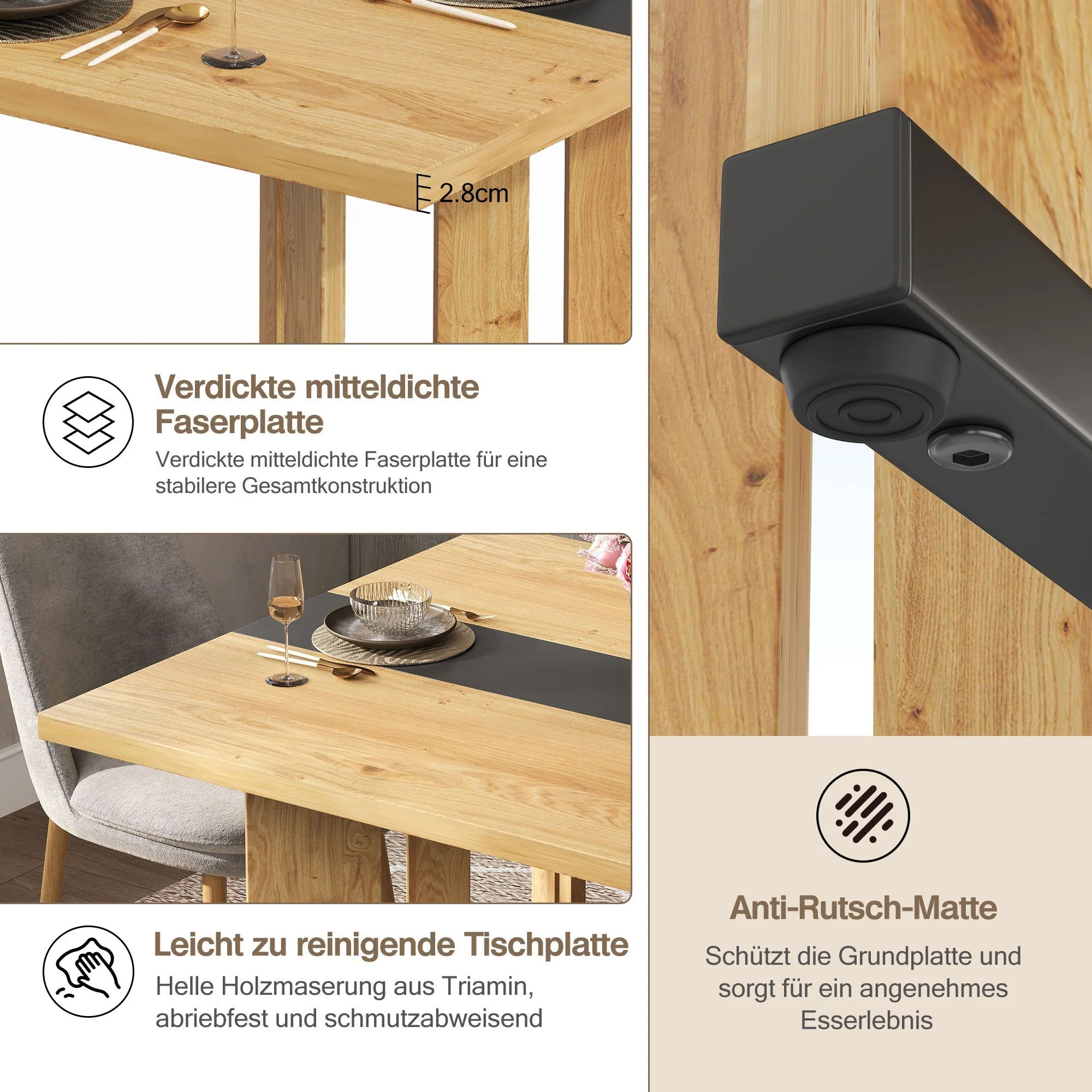 Scandinavian Dining Table 150cm, 2.8cm Thick, Waterproof, Oak Wood - Image 3