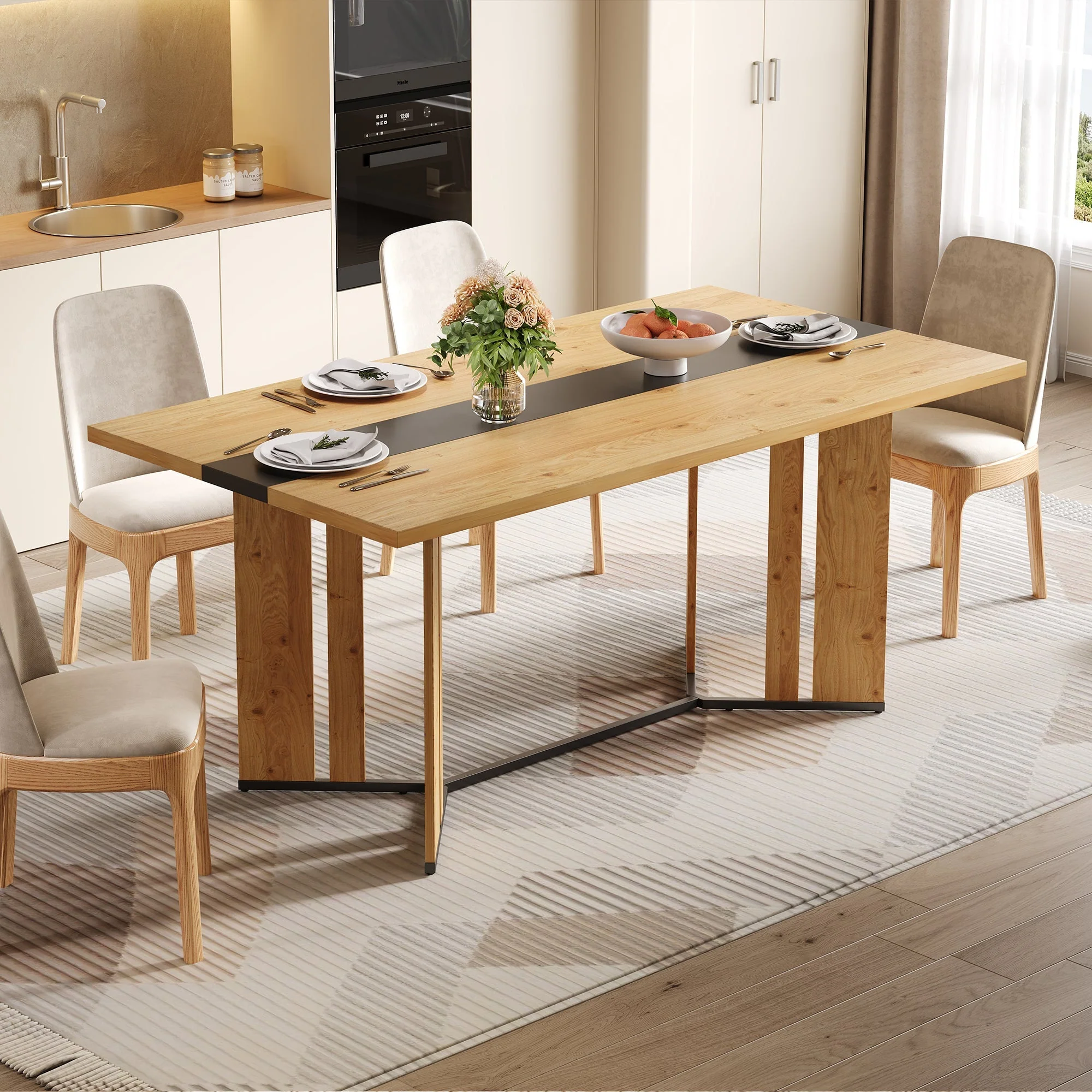 Scandinavian Dining Table 150cm, 2.8cm Thick, Waterproof, Oak Wood - Image 8
