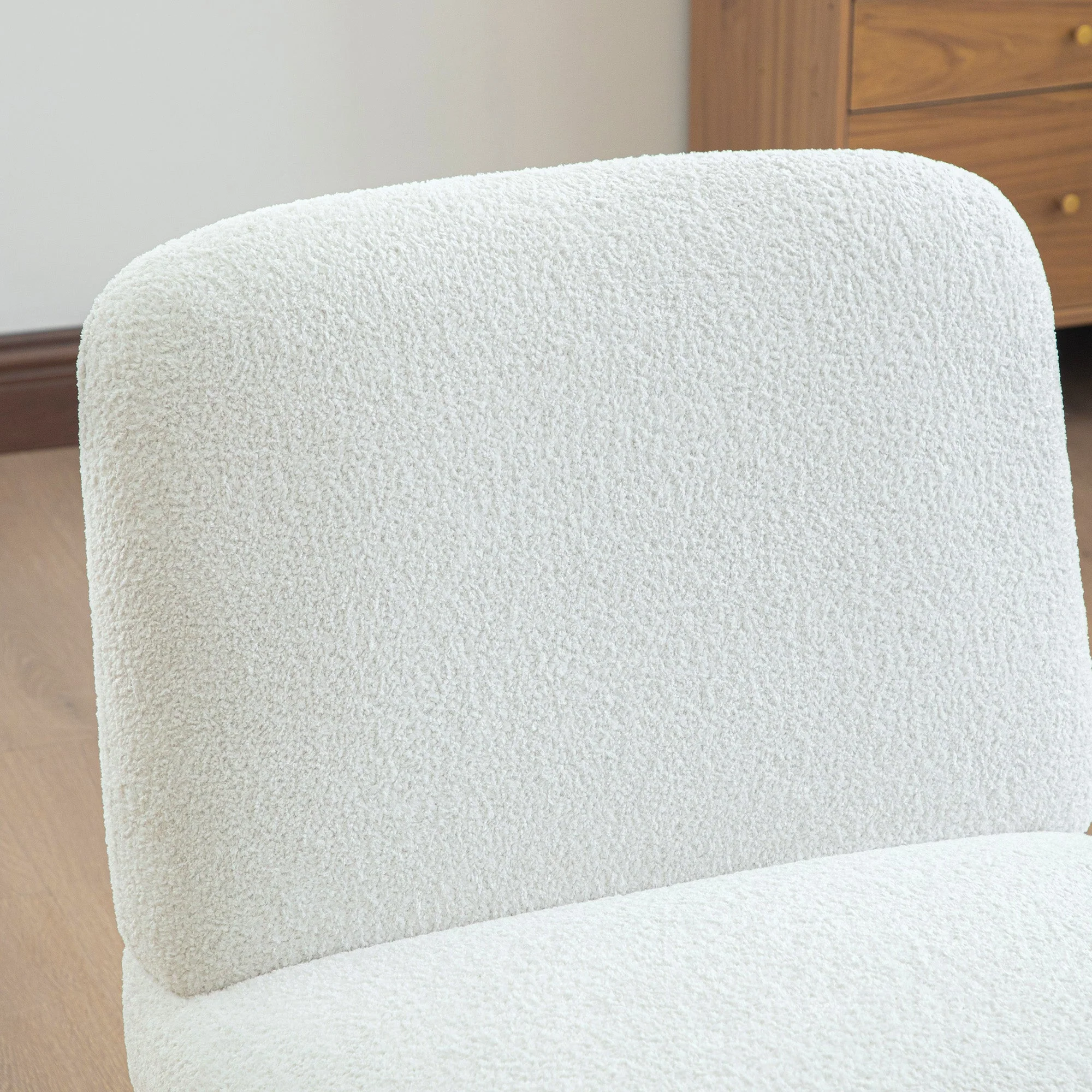 Scandinavian Lounge Chair with Wooden Frame and Soft Chenille Fabric, Ivory - Image 8