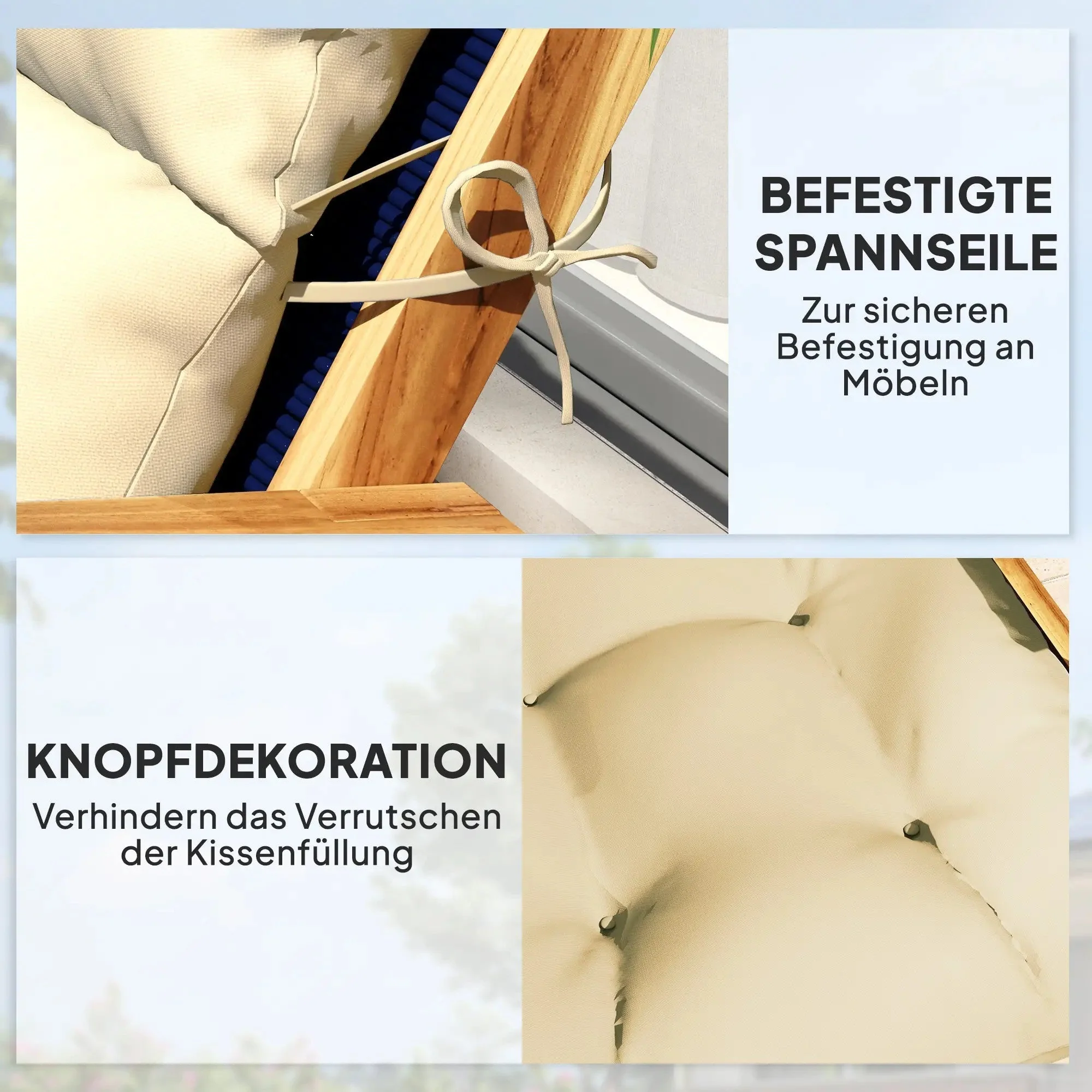 Seat Cushion 115x56cm Water-Repellent with Ties, Beige - Image 6