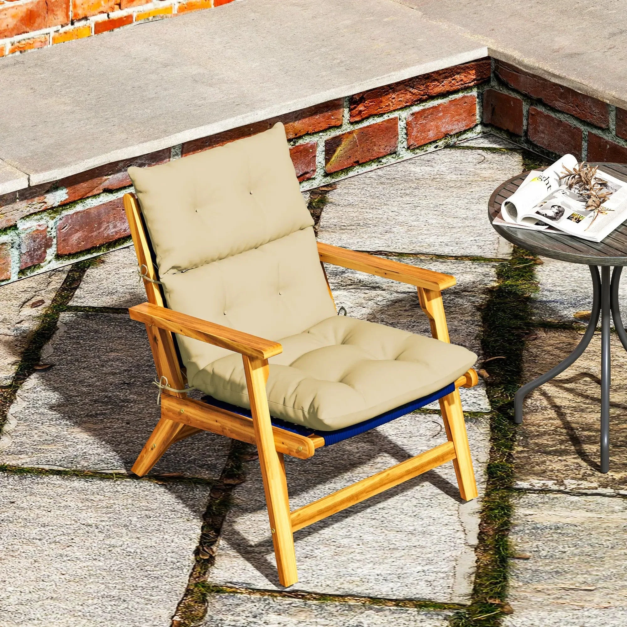 Seat Cushion 115x56cm Water-Repellent with Ties, Beige - Image 7
