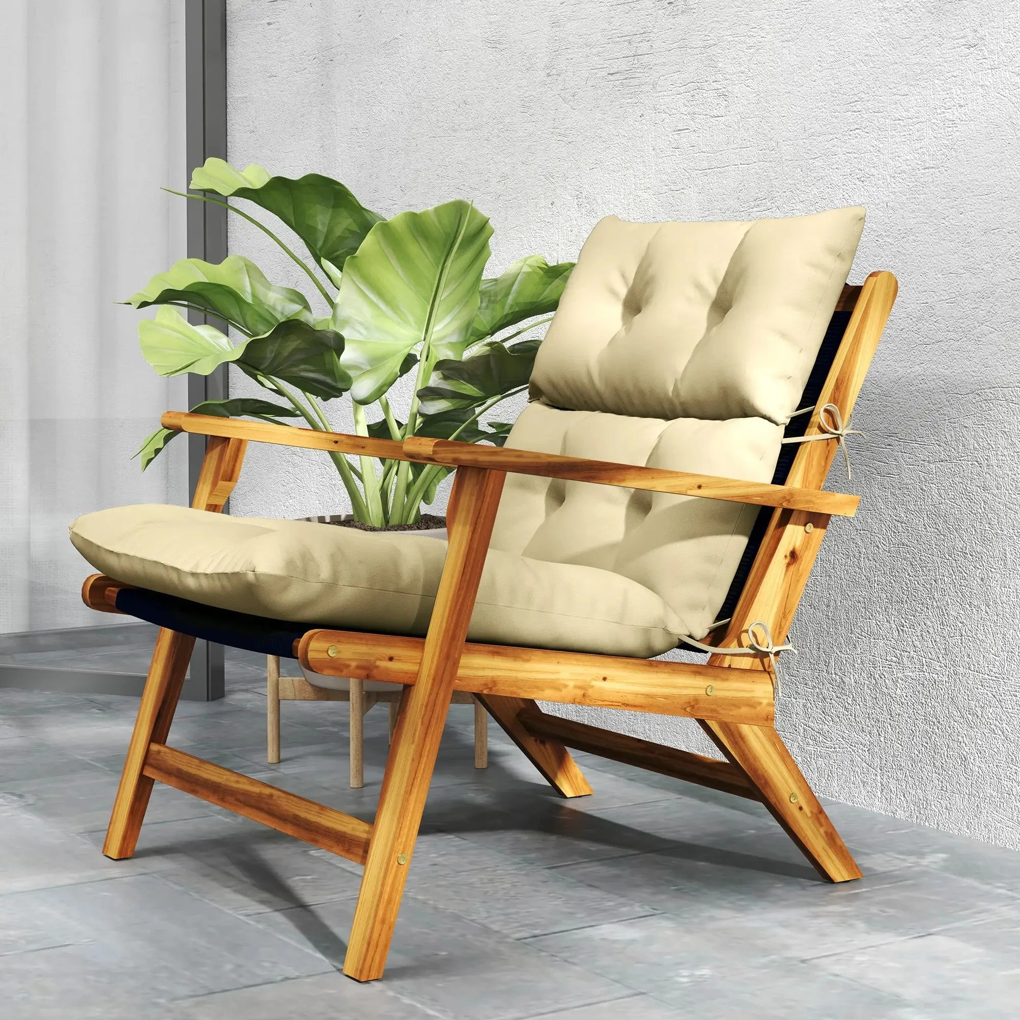 Seat Cushion 115x56cm Water-Repellent with Ties, Beige - Image 8