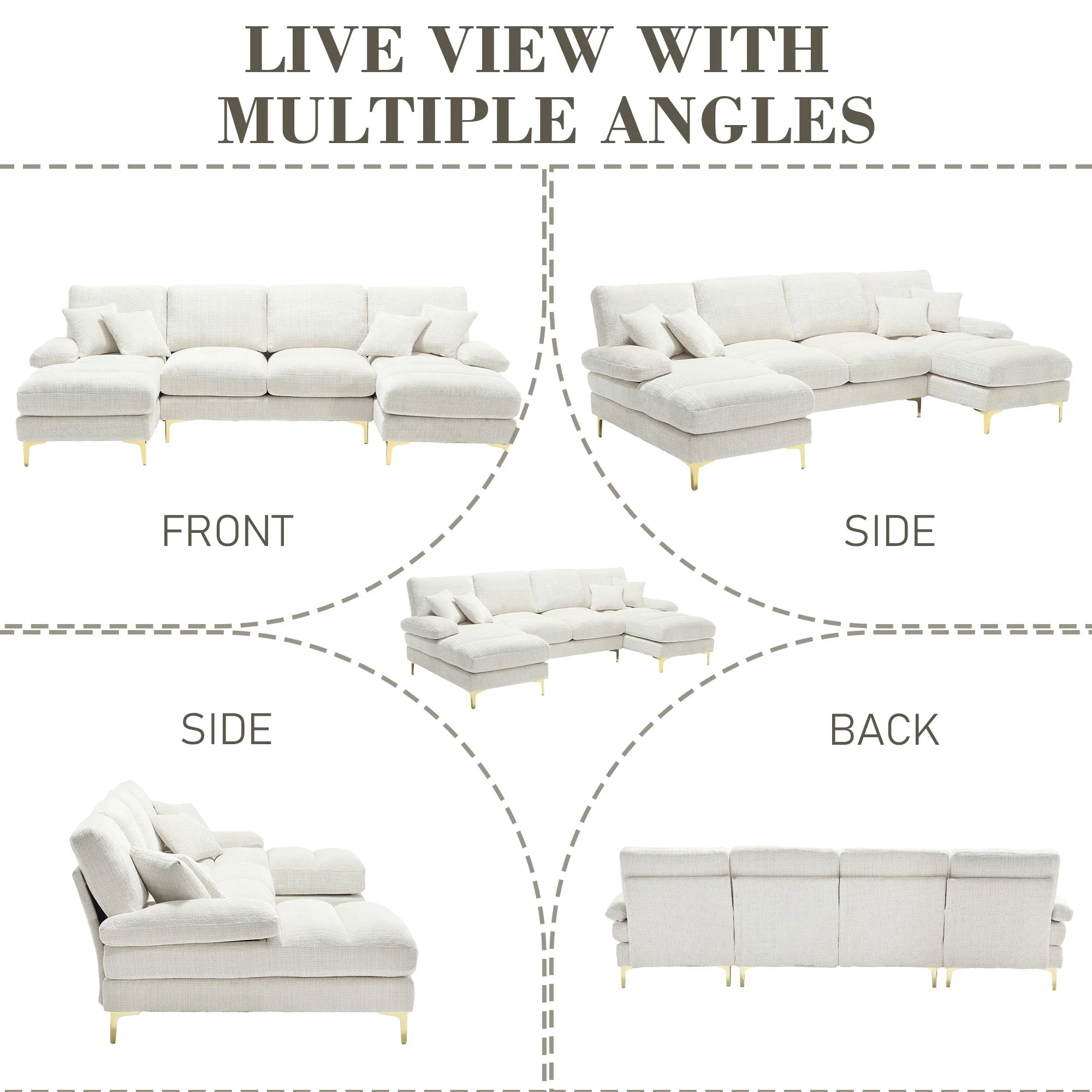 Sectional Couches for Living Room U-Shaped Modular Sofa with Double Chaise Chenille Fabric - Image 4