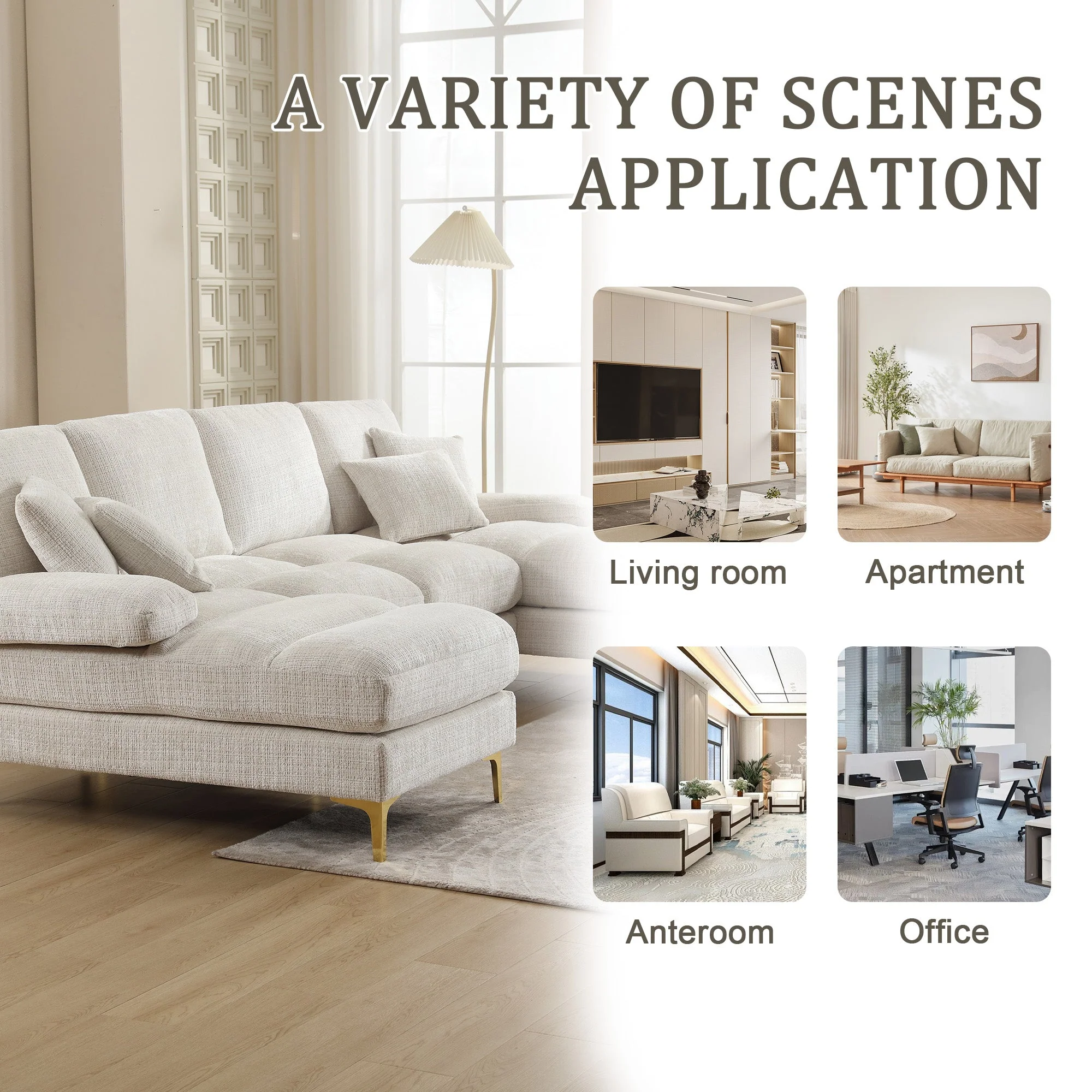 Sectional Couches for Living Room U-Shaped Modular Sofa with Double Chaise Chenille Fabric - Image 5