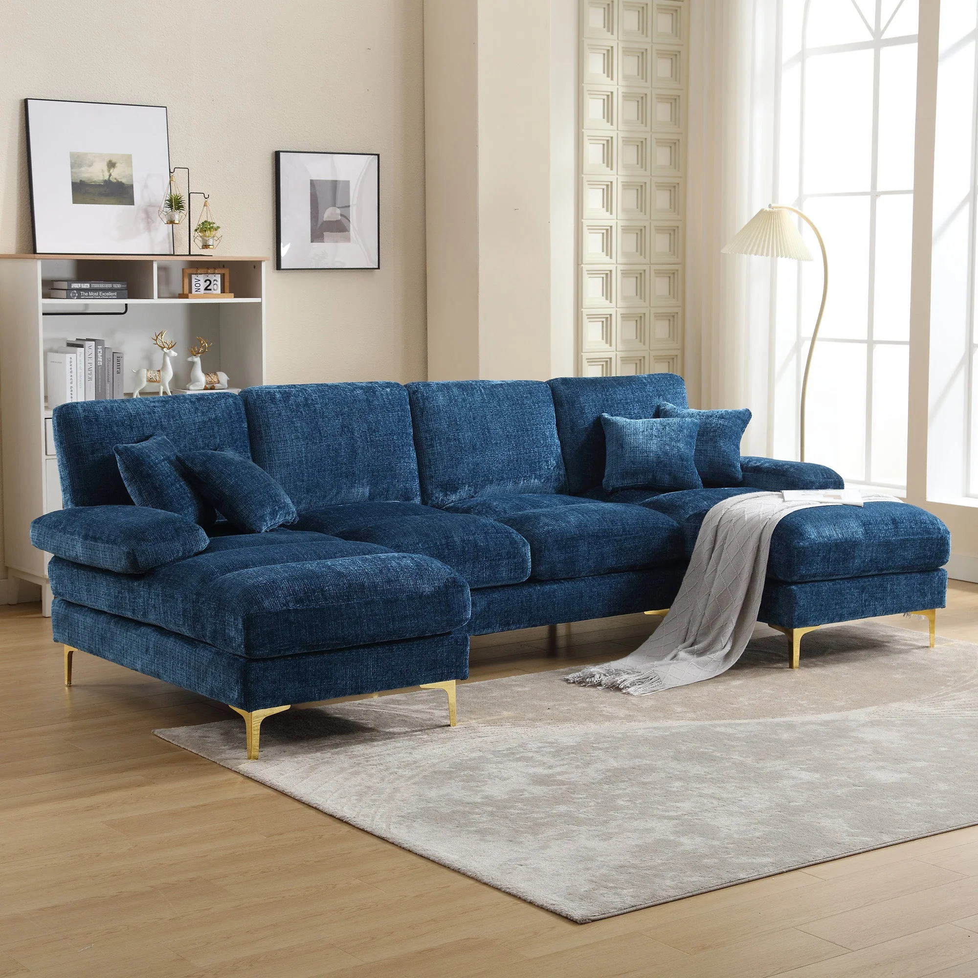 Sectional Sofa, Modern Large U-Shape with Double Reclining Seats, Chenille - Image 7