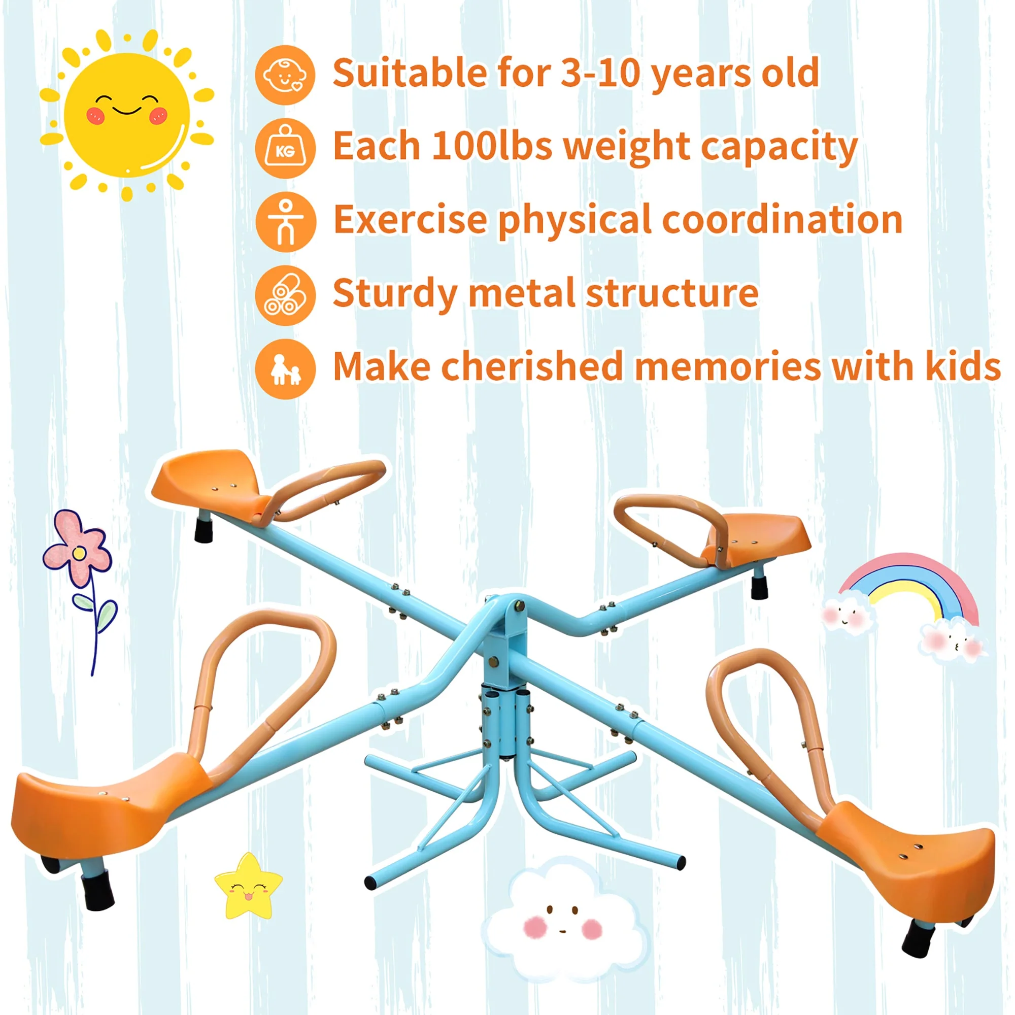 Seesaw - Heavy-Duty Steel Frame, Anti-Slip (Blue, Orange) - Image 5