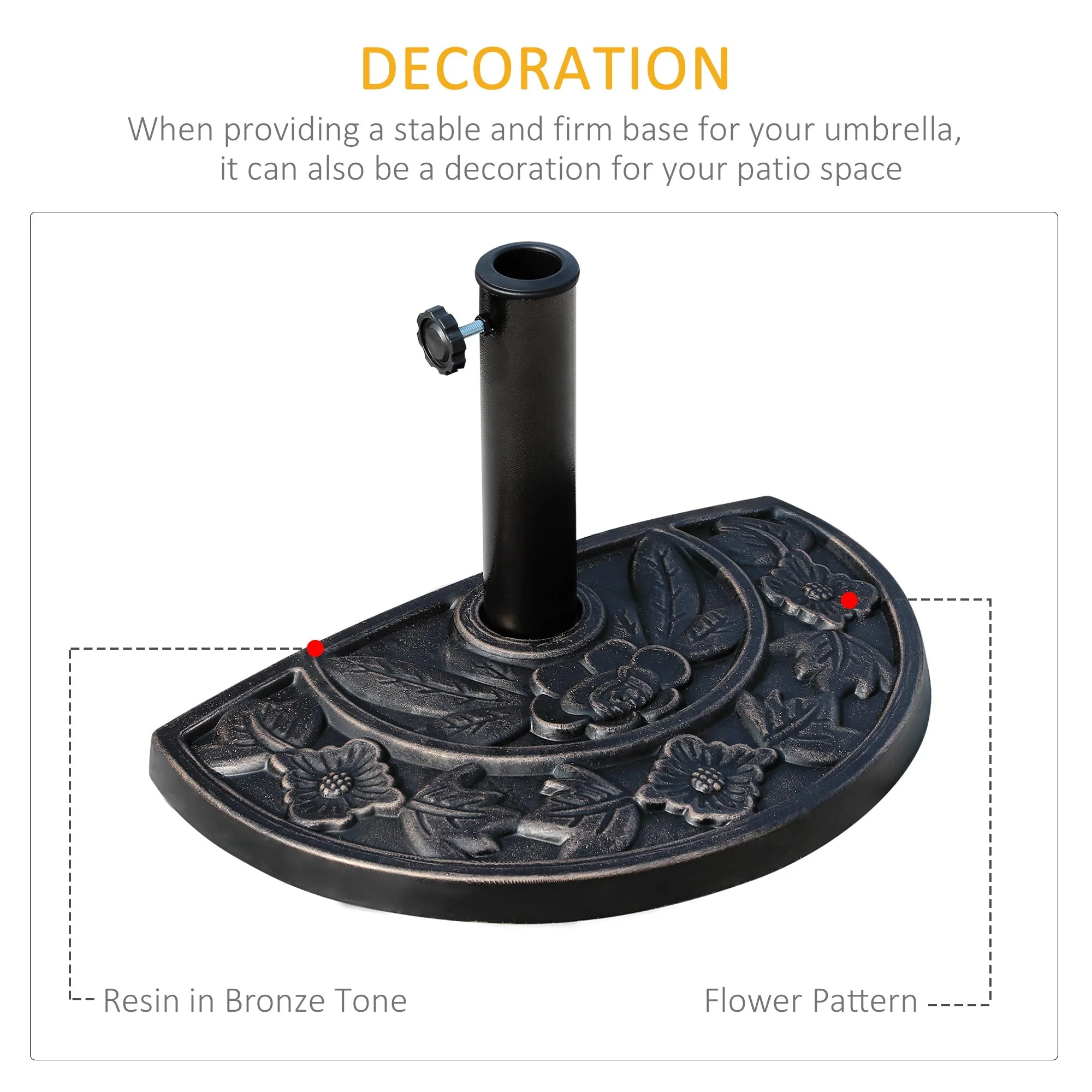 Semi-circular Parasol Base 50x31x32cm Stable Resin/Stainless Steel Bronze - Image 4