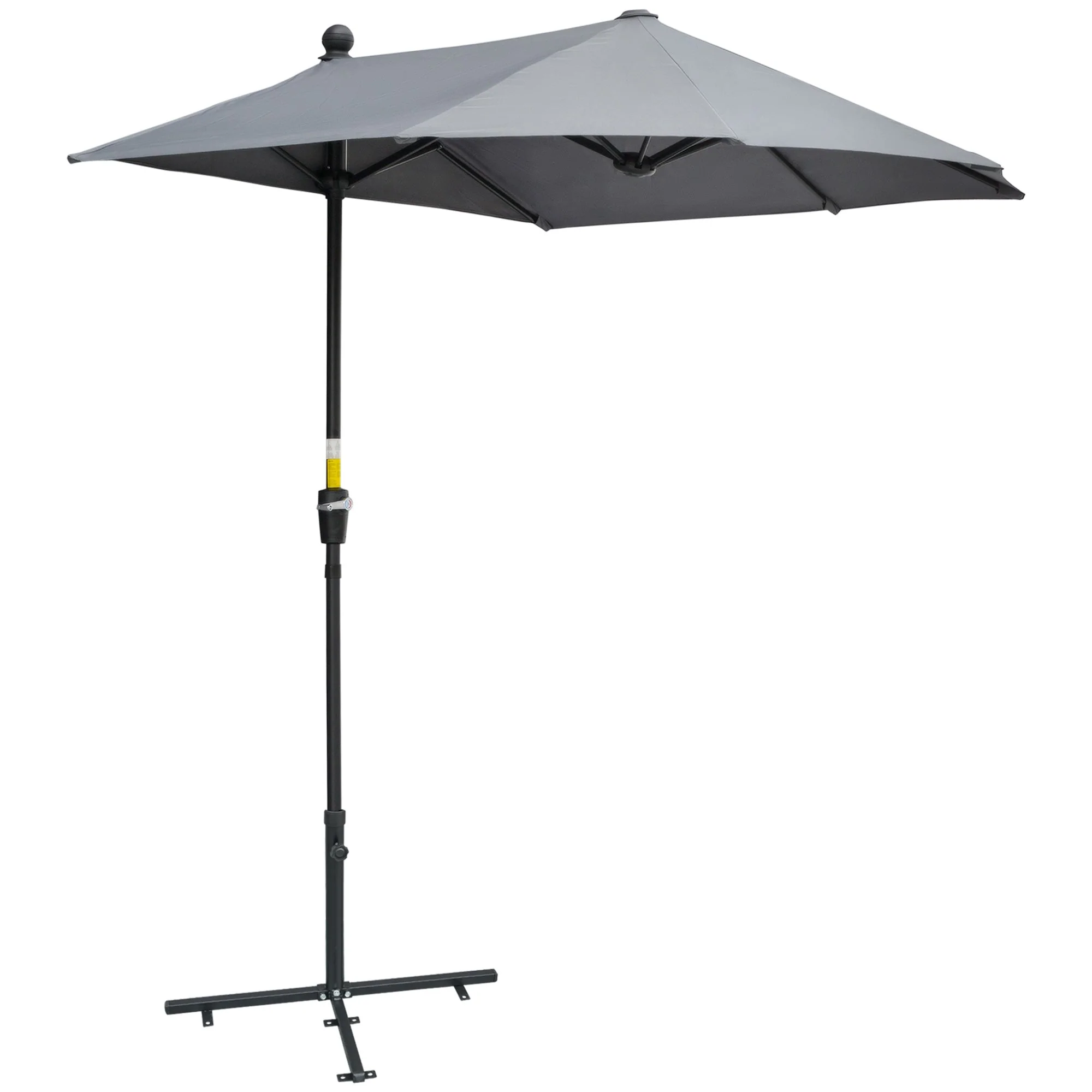 Semi-circular Parasol with Stand, Waterproof 2x2m for Garden/Patio/Balcony, 100% Polyester Dark Grey - Image 2