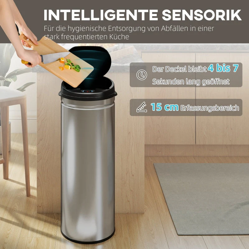 Sensor Waste Bin 50L Touchless Soft-Close Stainless Steel Silver - Image 4