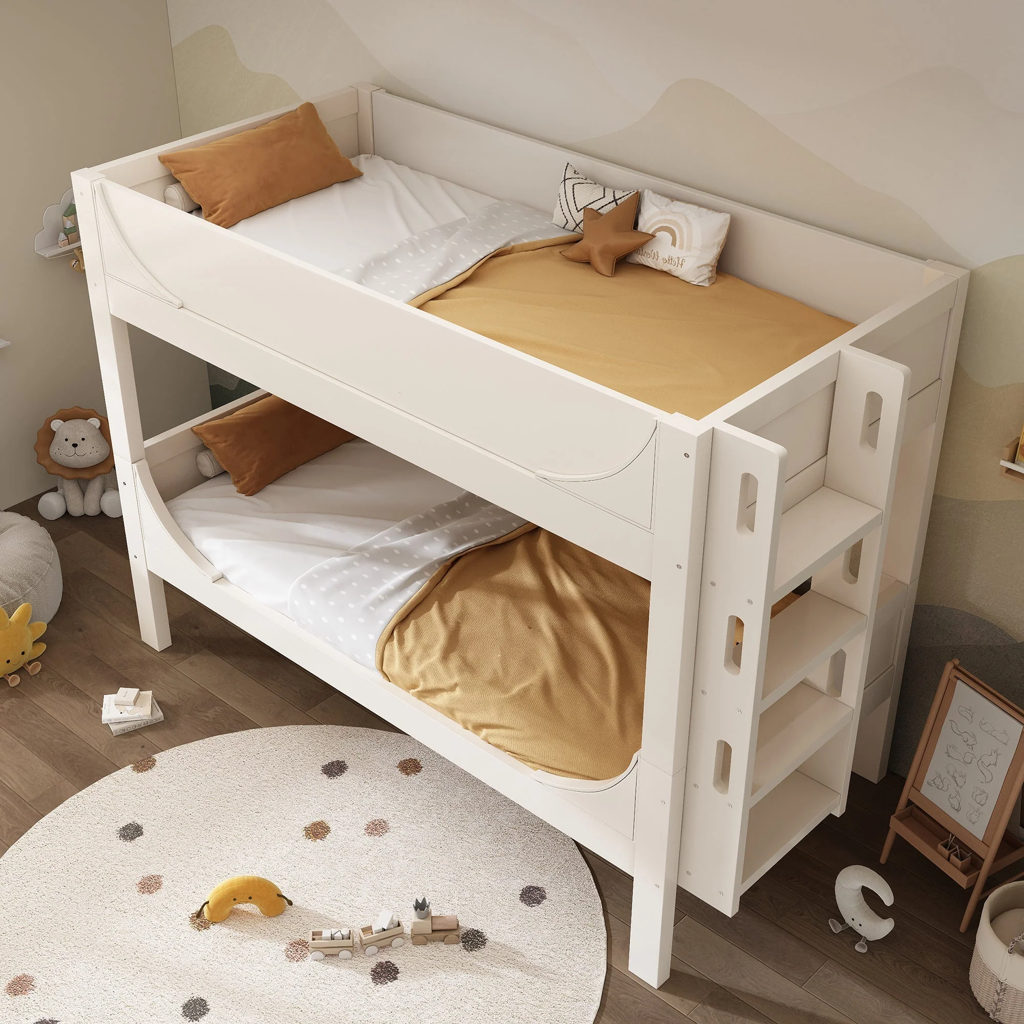Separable Bunk Bed 90x200cm, Converts to 2 Single Beds, Sled Design, White - Image 8