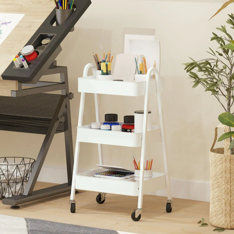 Serving Cart, 3 Levels with Wheels and Brake, White - Image 6