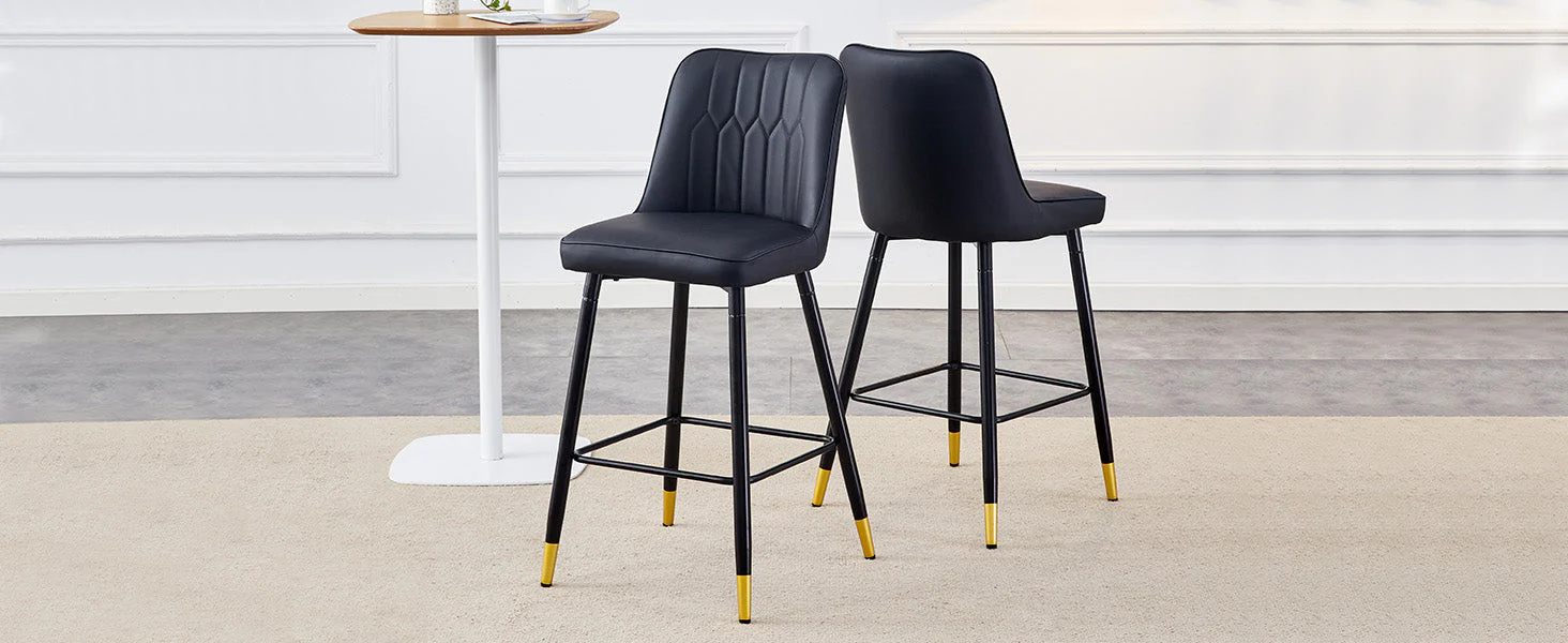 Set of 2 Bar Stools 100cm High Footrest - Black PU Leather - Image 10