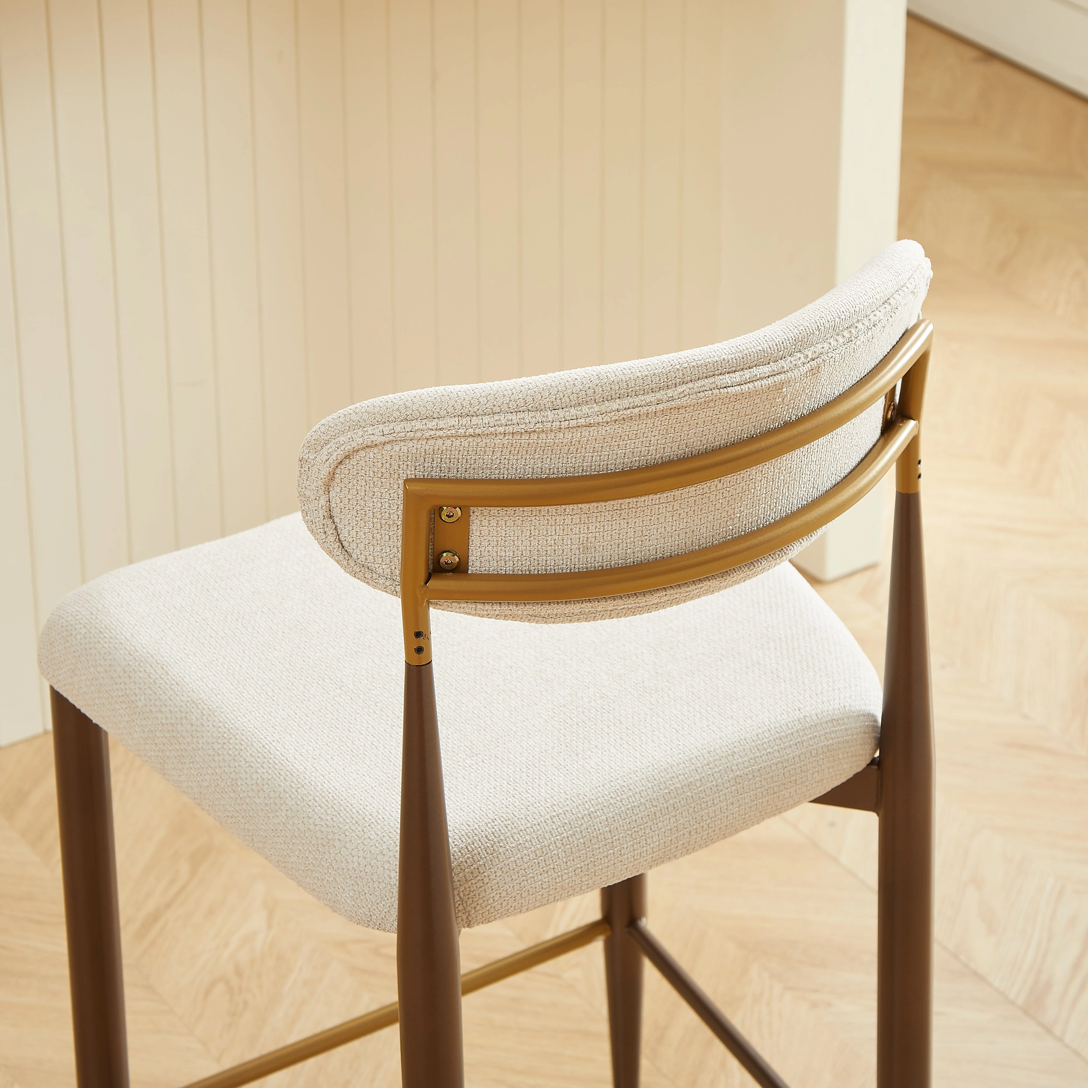 Set of 2 Bar Stools Counter Height French Country Retro - Cream Fabric - Image 3