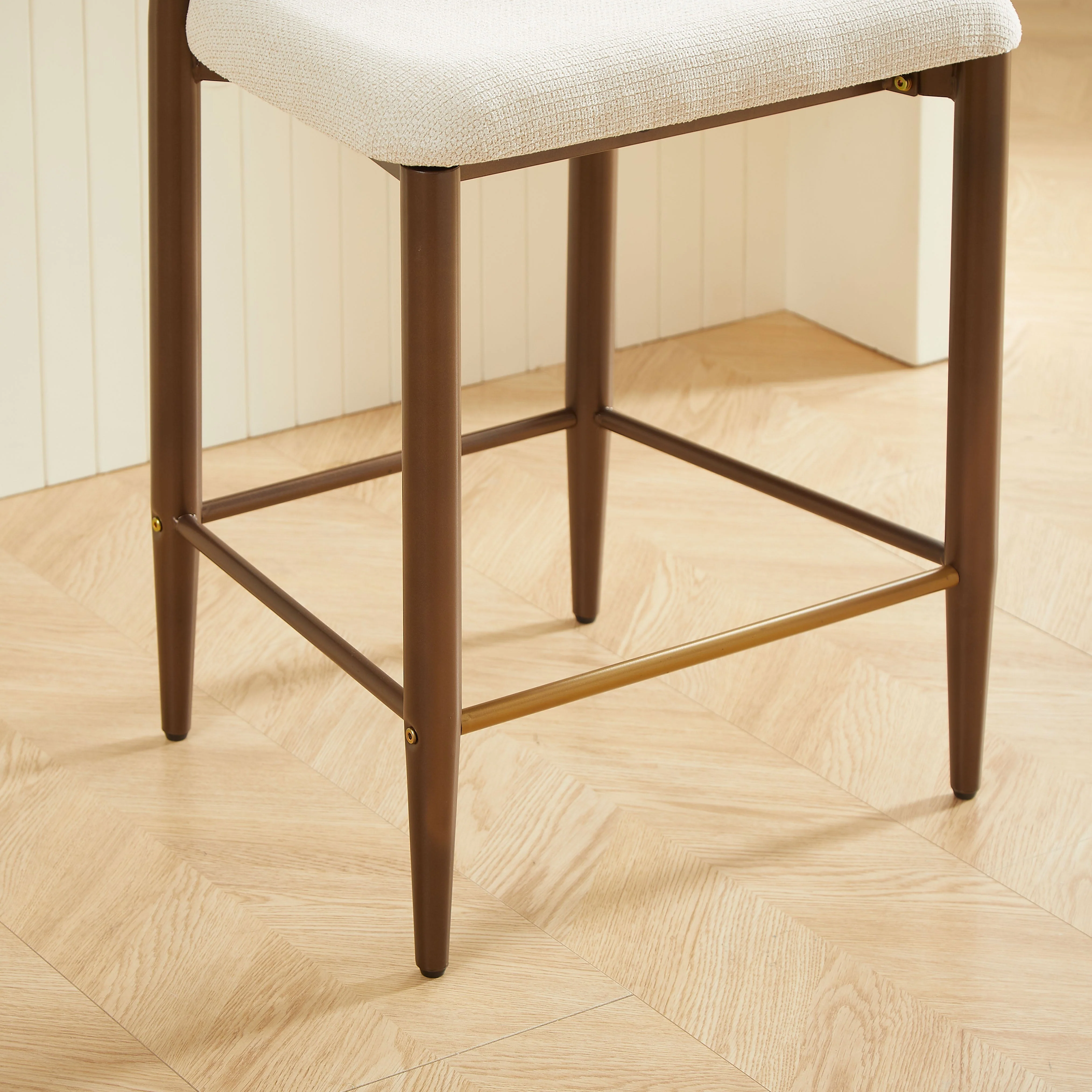 Set of 2 Bar Stools Counter Height French Country Retro - Cream Fabric - Image 6