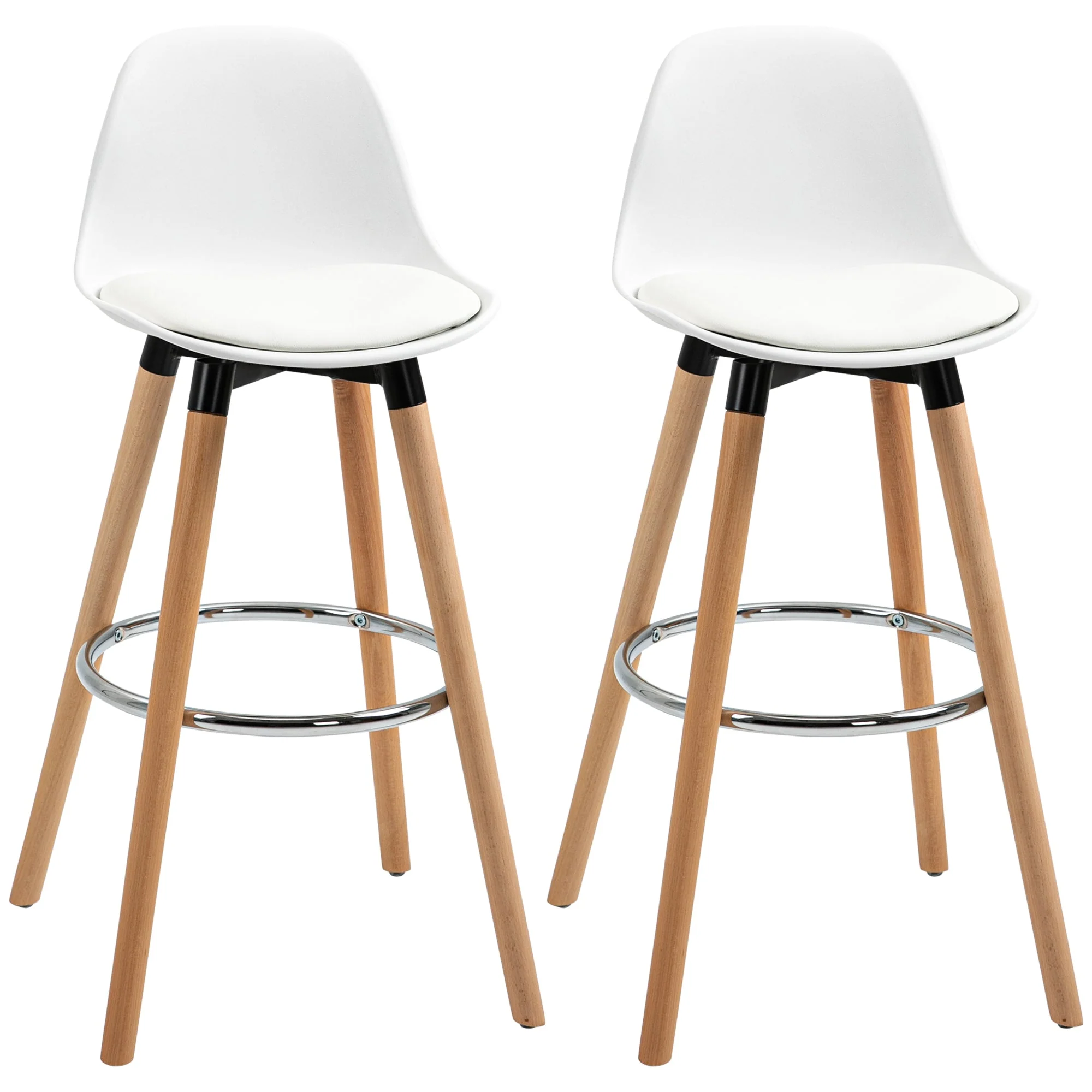 Set of 2 bar stools, kitchen stools, bar chair with footrests, artificial leather, white - Image 2