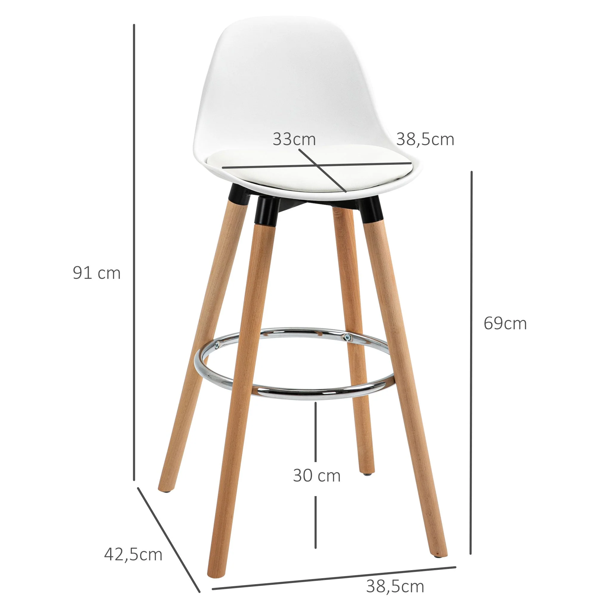 Set of 2 bar stools, kitchen stools, bar chair with footrests, artificial leather, white - Image 3