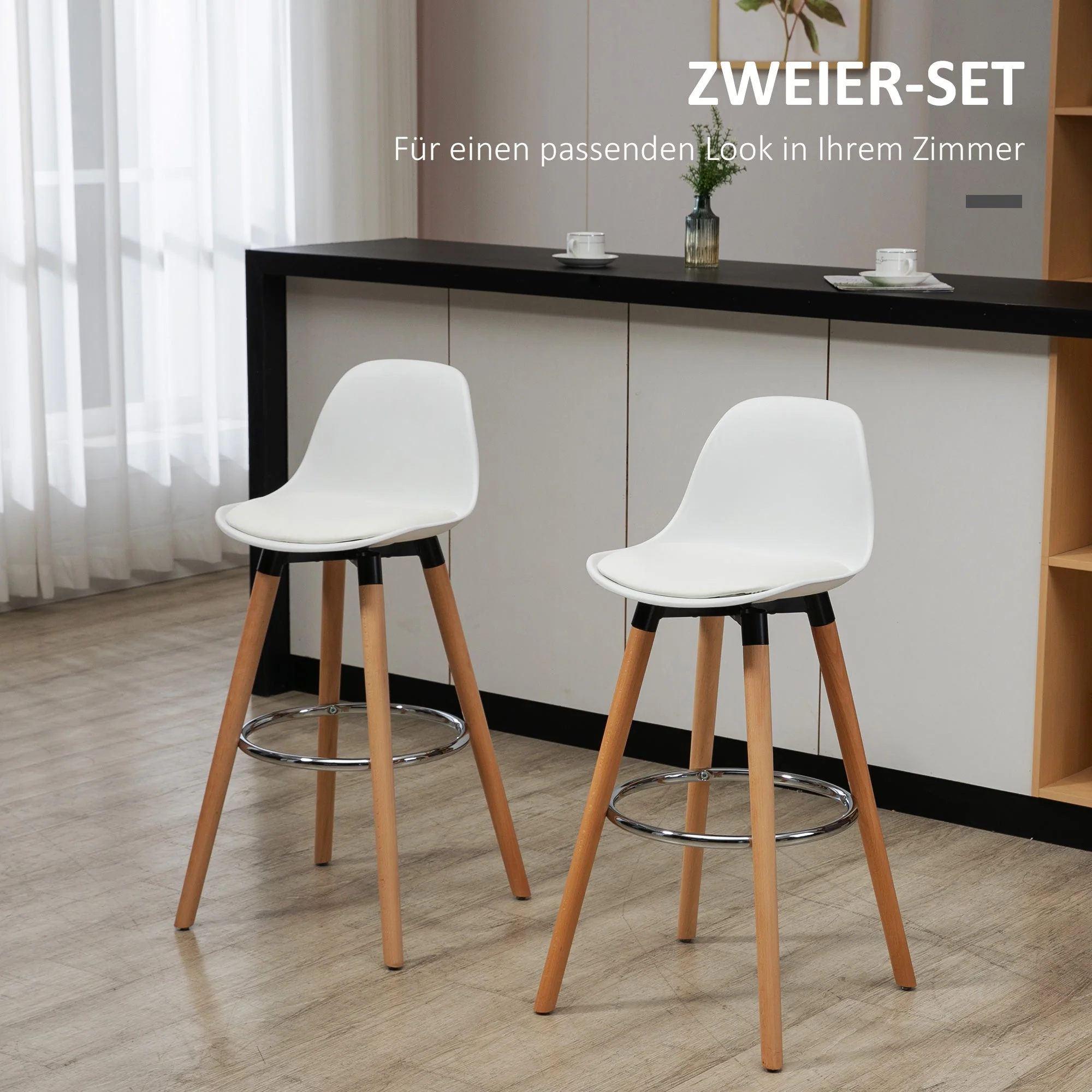 Set of 2 bar stools, kitchen stools, bar chair with footrests, artificial leather, white - Image 4