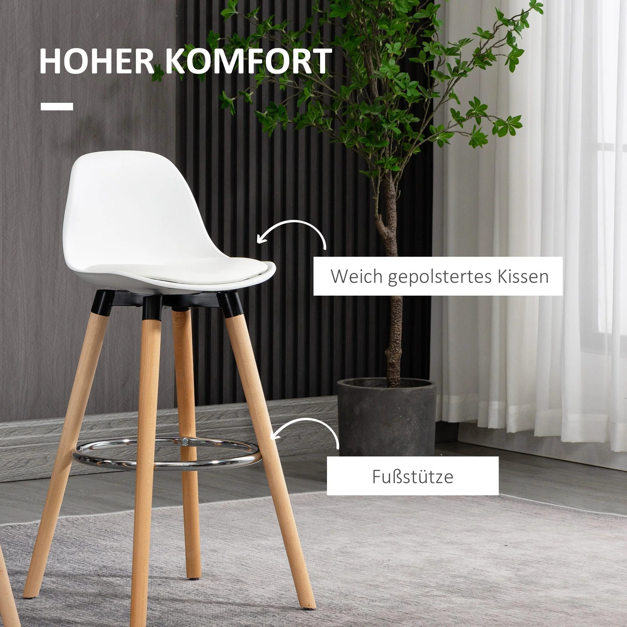Set of 2 bar stools, kitchen stools, bar chair with footrests, artificial leather, white - Image 5