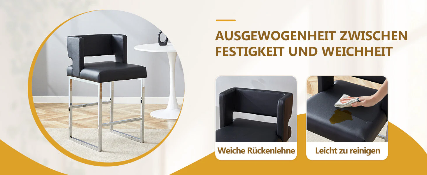 Set of 2 Bar Stools Nordic Style Square Design Metal Legs - Black - Image 10