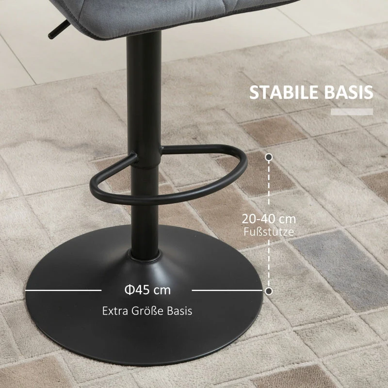 Set of 2 Bar Stools Upholstered Height Adjustable 360° Swivel Backrest - Velvet Look - Image 6