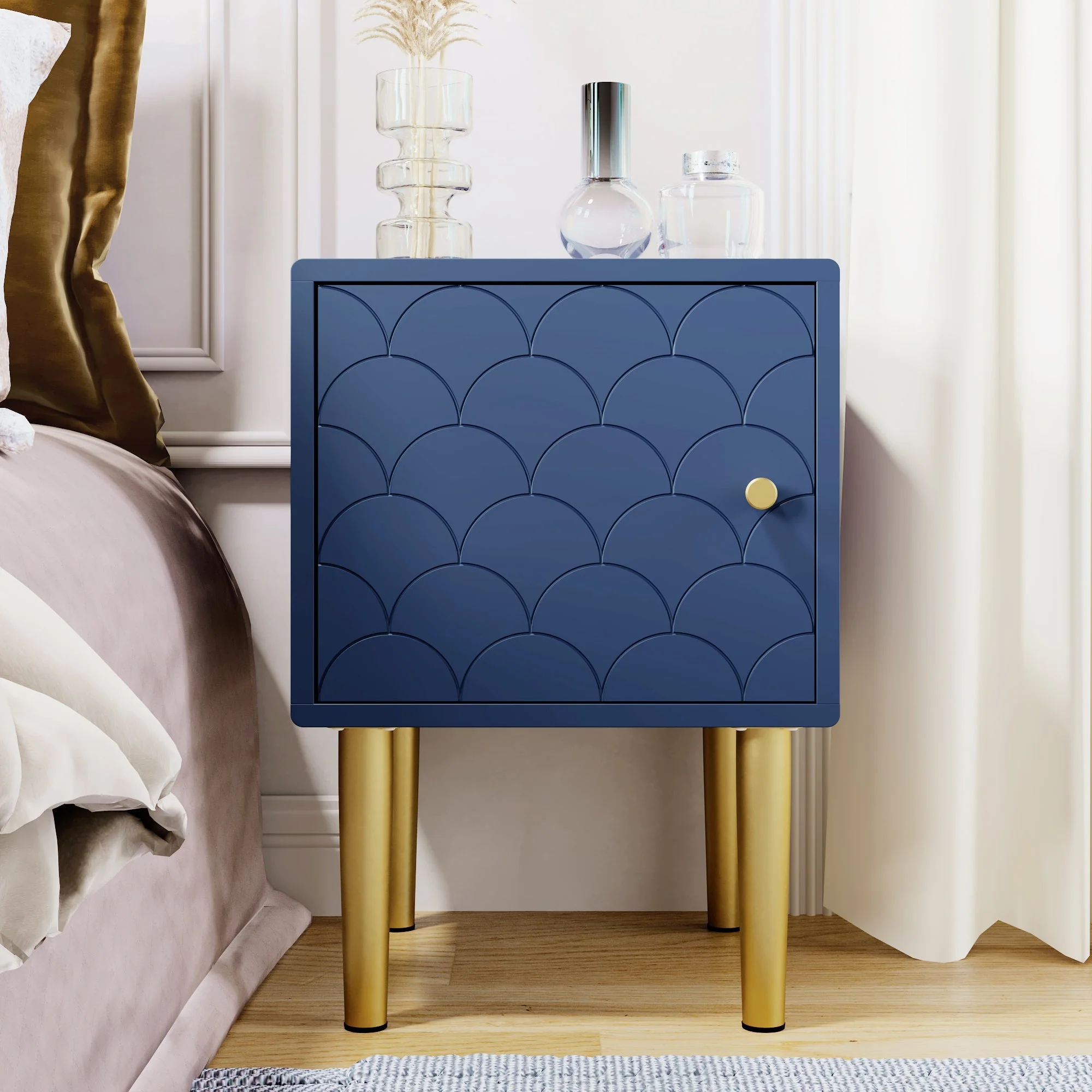 set of 2 bedside tables, nightstand side table, sofa table, h50/w35/d35 cm, navy blue - Image 6