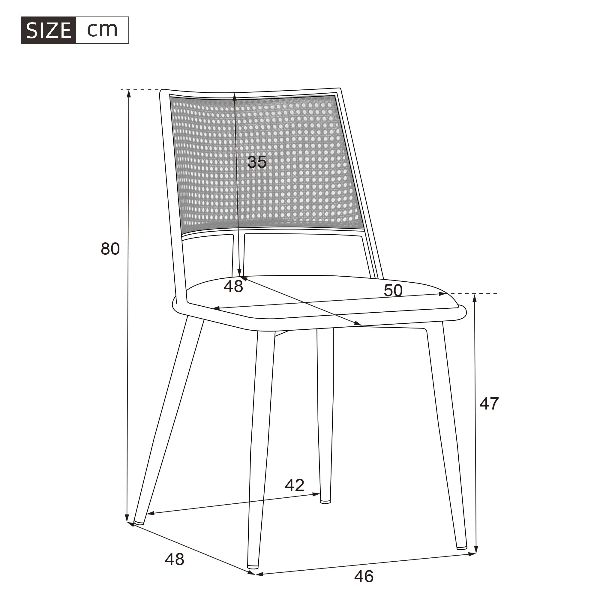 Set of 2 Chairs with PU Seat and Rattan Backrest, Beige - Image 5