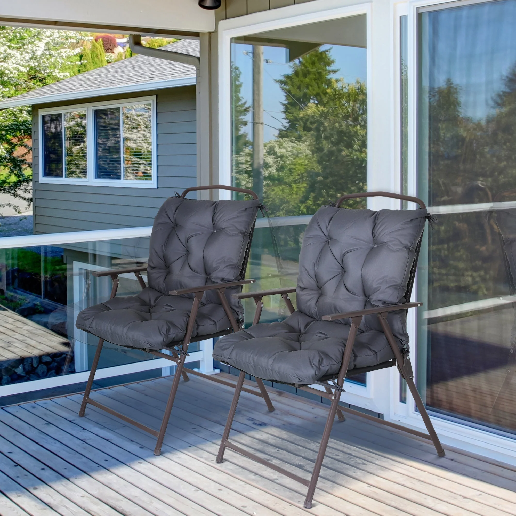 Set of 2 cushions for low-back chair, seat, and garden, grey