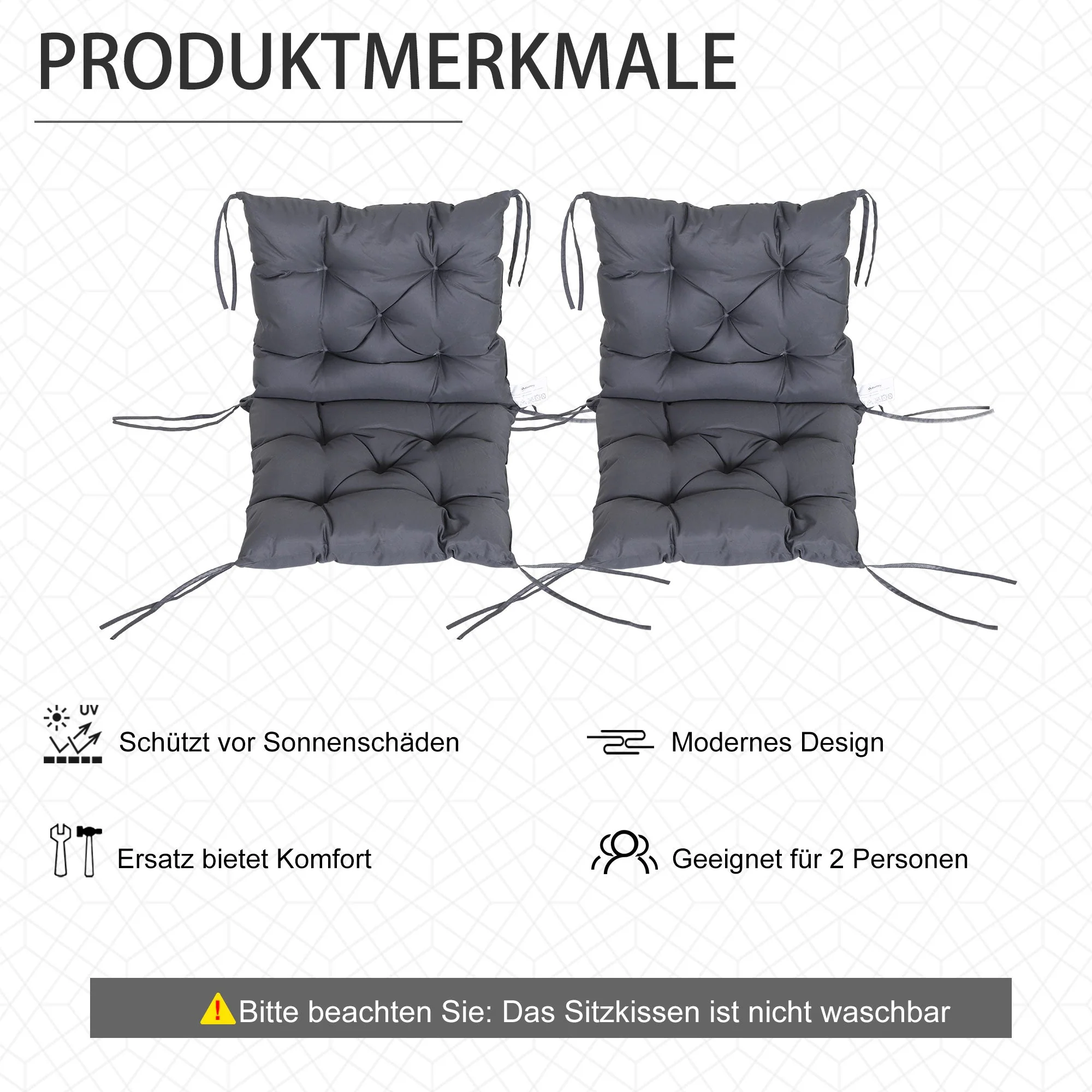 Set of 2 cushions for low-back chair, seat, and garden, grey - Image 5