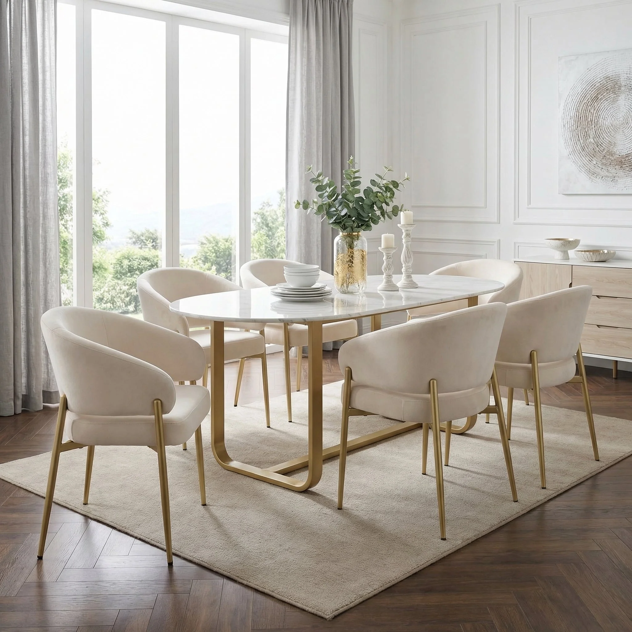 Set of 2 Dining Chairs, Comfortable and Breathable Modern Style, Beige and Champagne Gold Velvet Fabric - Image 6