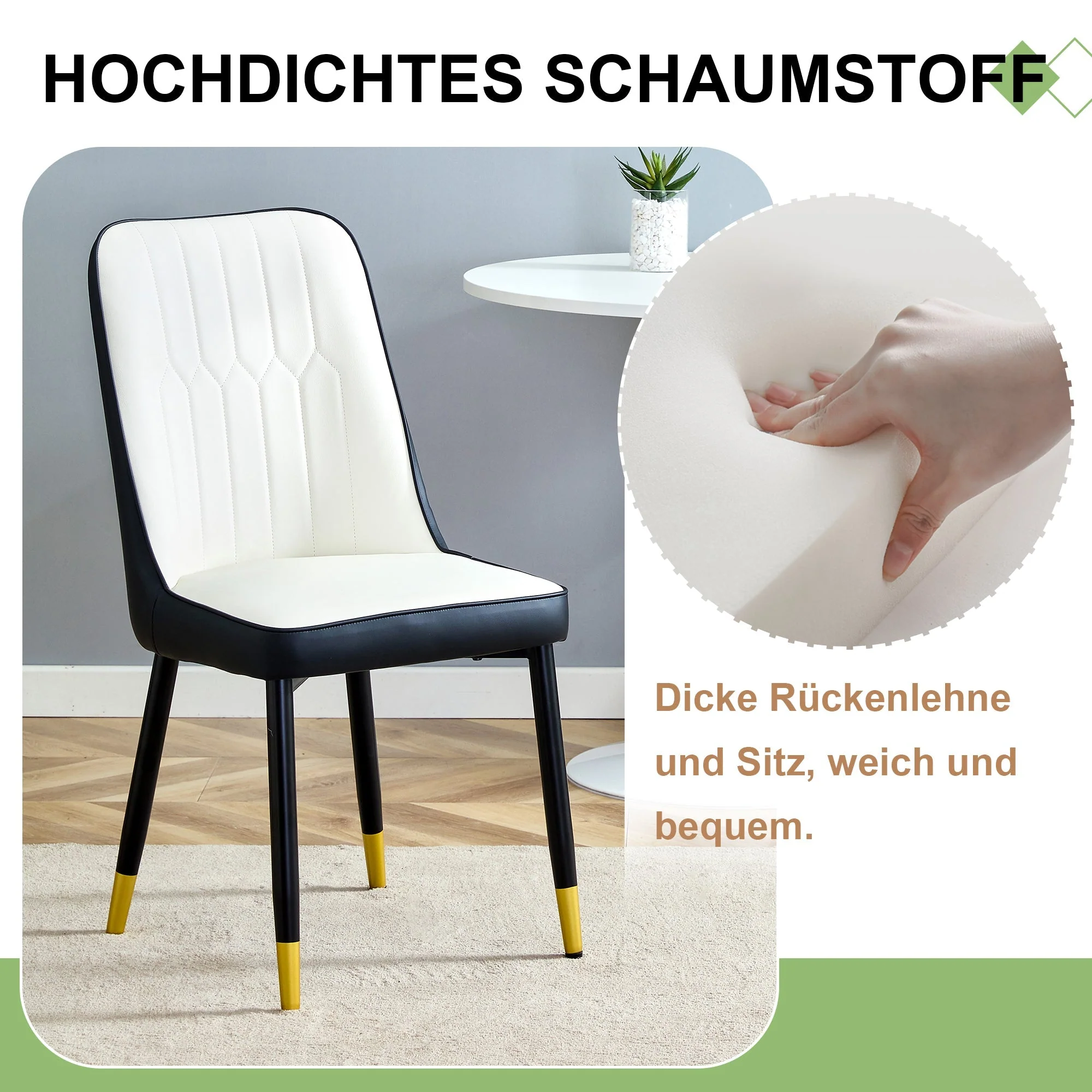 Set of 2 Dining Chairs Modern PU Leather Black Metal Legs - Black/White - Image 5