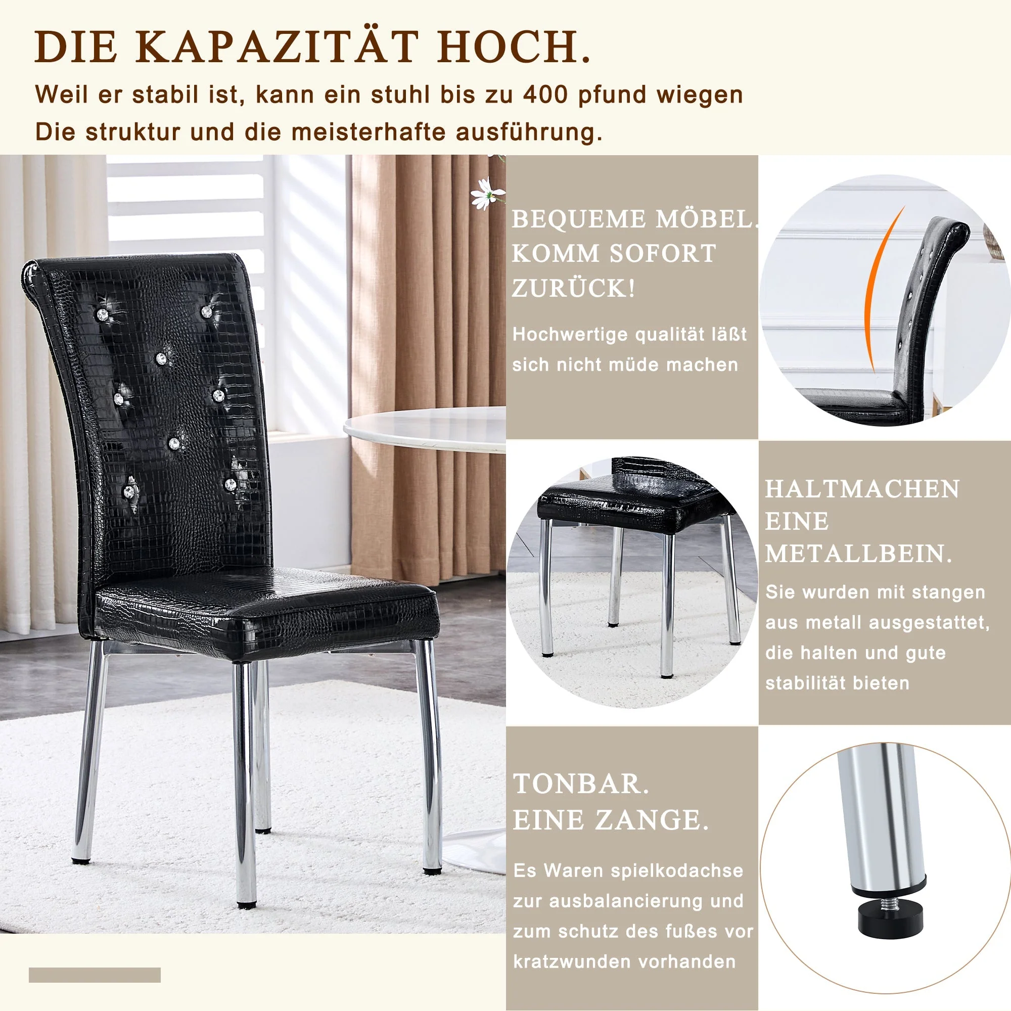 Set of 2 Dining Chairs Retro Alligator Skin Crystal Buckle Design - Faux Leather - Image 10