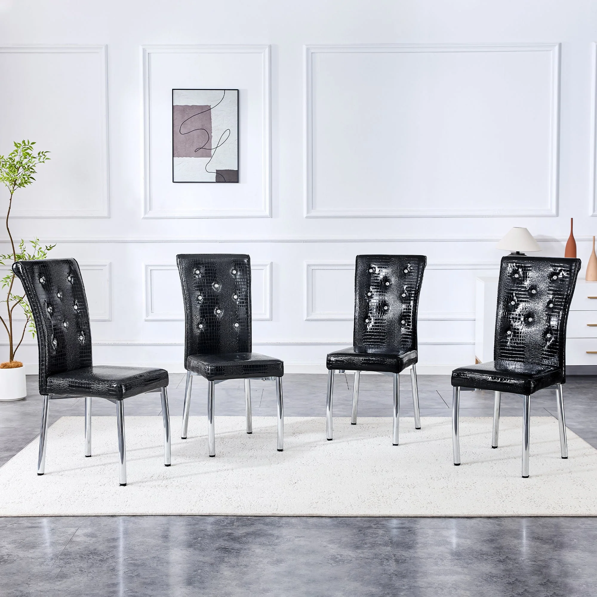 Set of 2 Dining Chairs Retro Alligator Skin Crystal Buckle Design - Faux Leather - Image 5