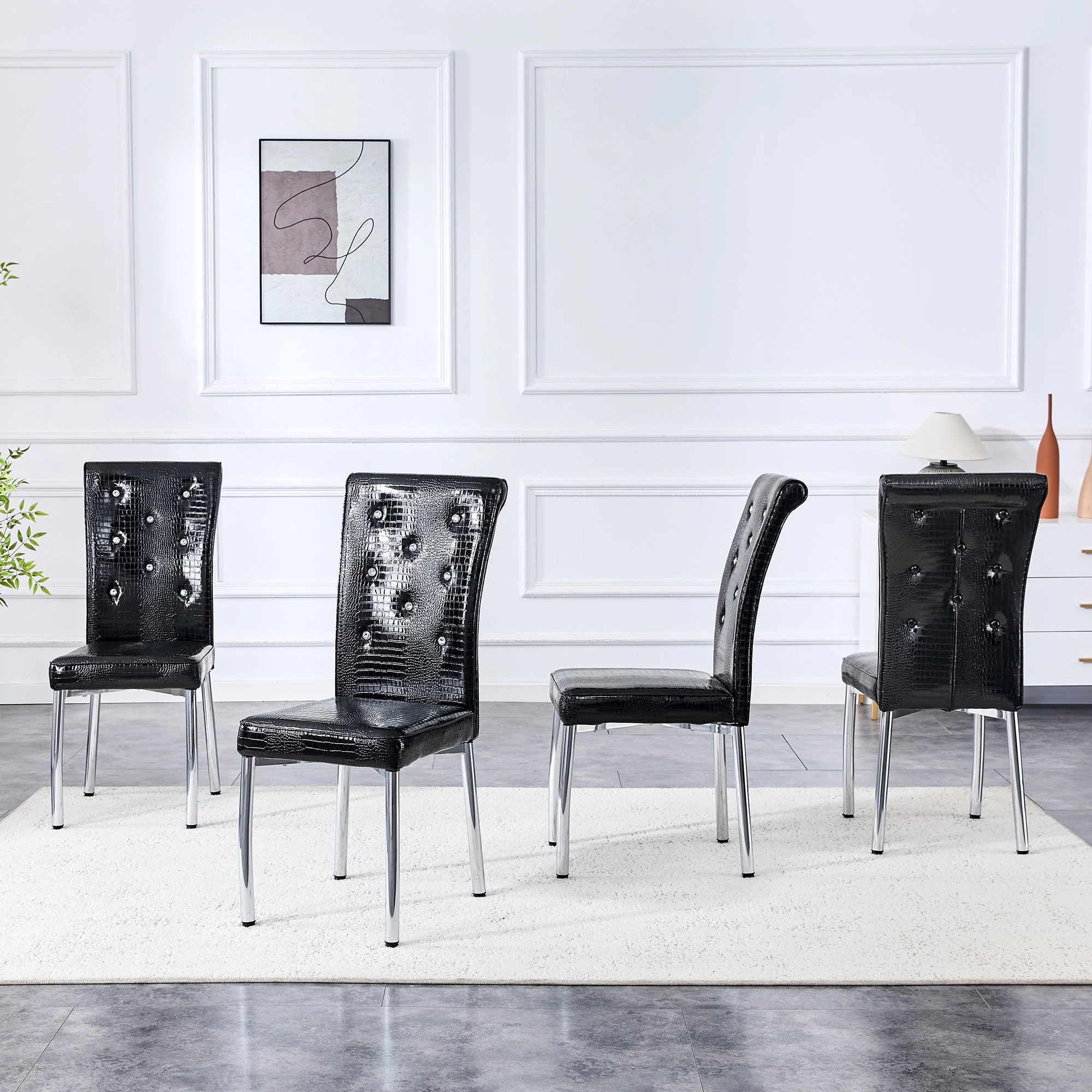 Set of 2 Dining Chairs Retro Alligator Skin Crystal Buckle Design - Faux Leather - Image 6