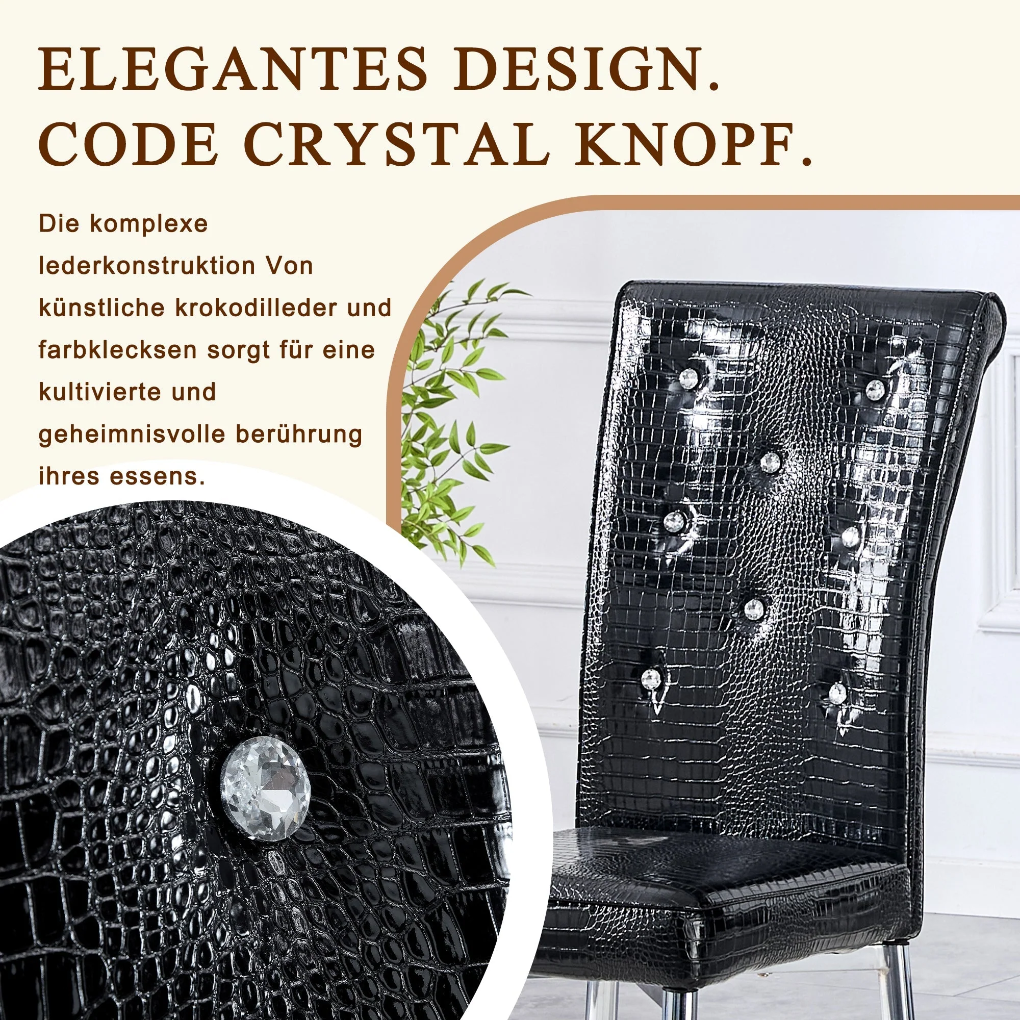Set of 2 Dining Chairs Retro Alligator Skin Crystal Buckle Design - Faux Leather - Image 9