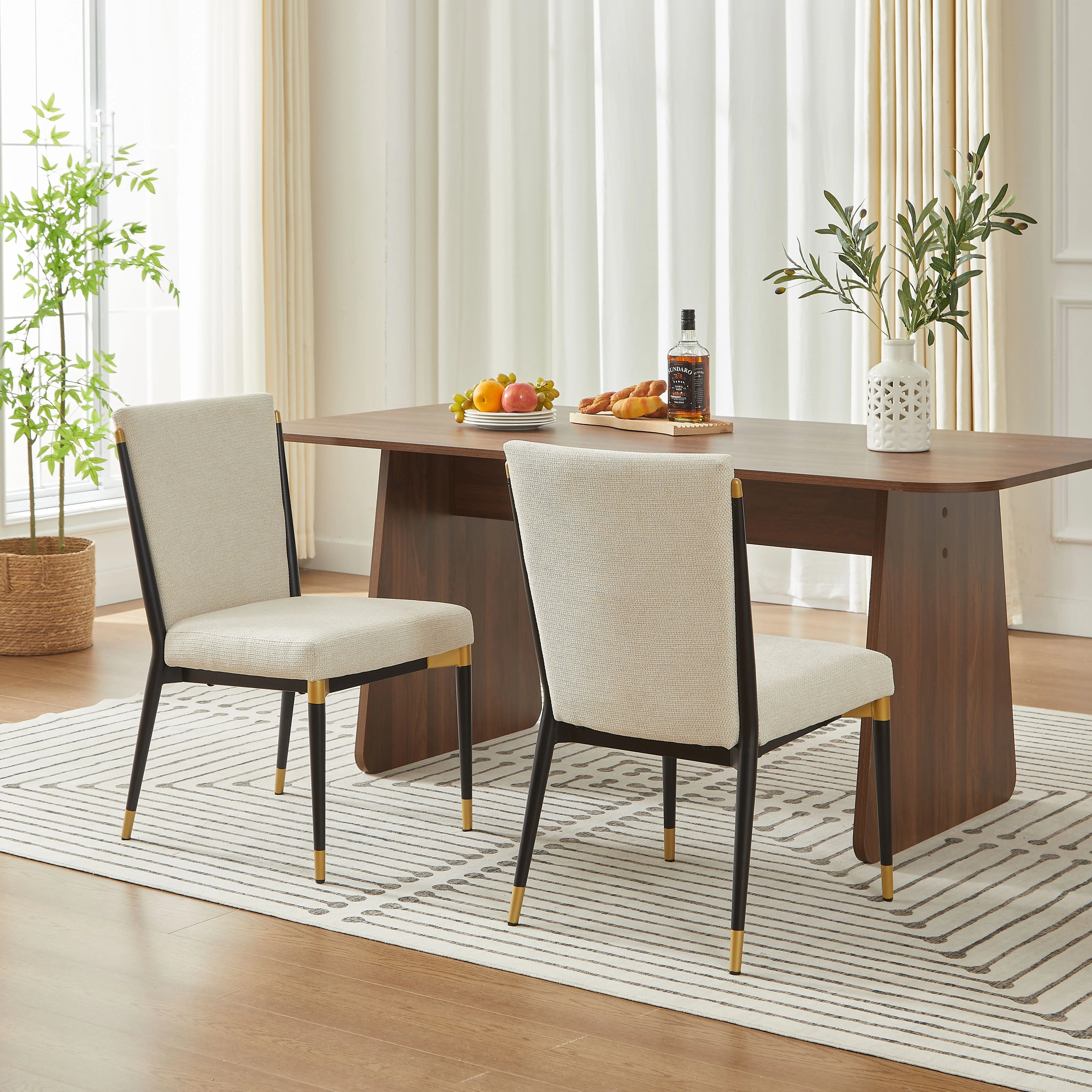 Set of 2 Dining Chairs Scandinavian Style Black/Gold Legs - Cream Fabric - Image 9