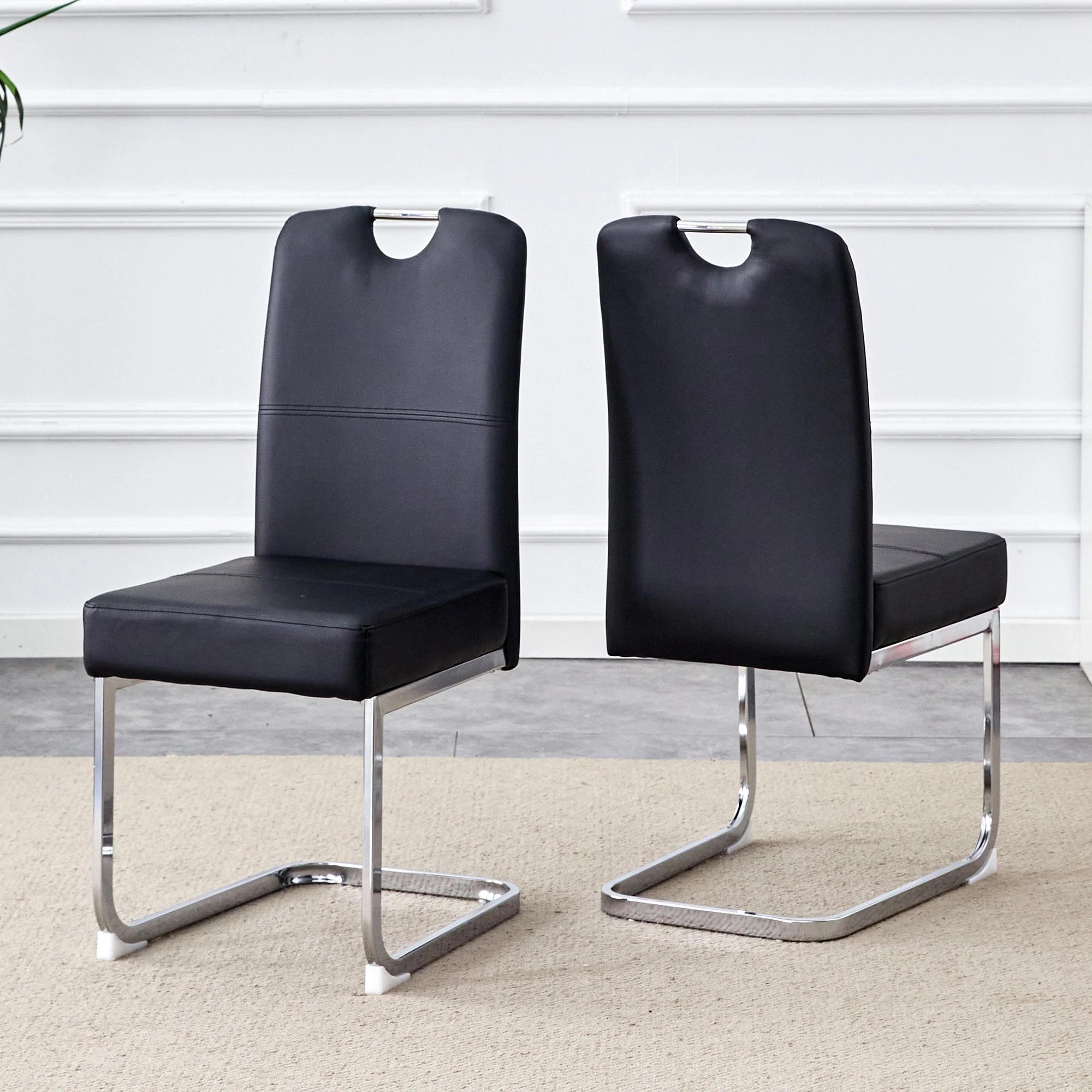 Set of 2 Dining Chairs Thickened Ergonomic Spring - Black - Image 3