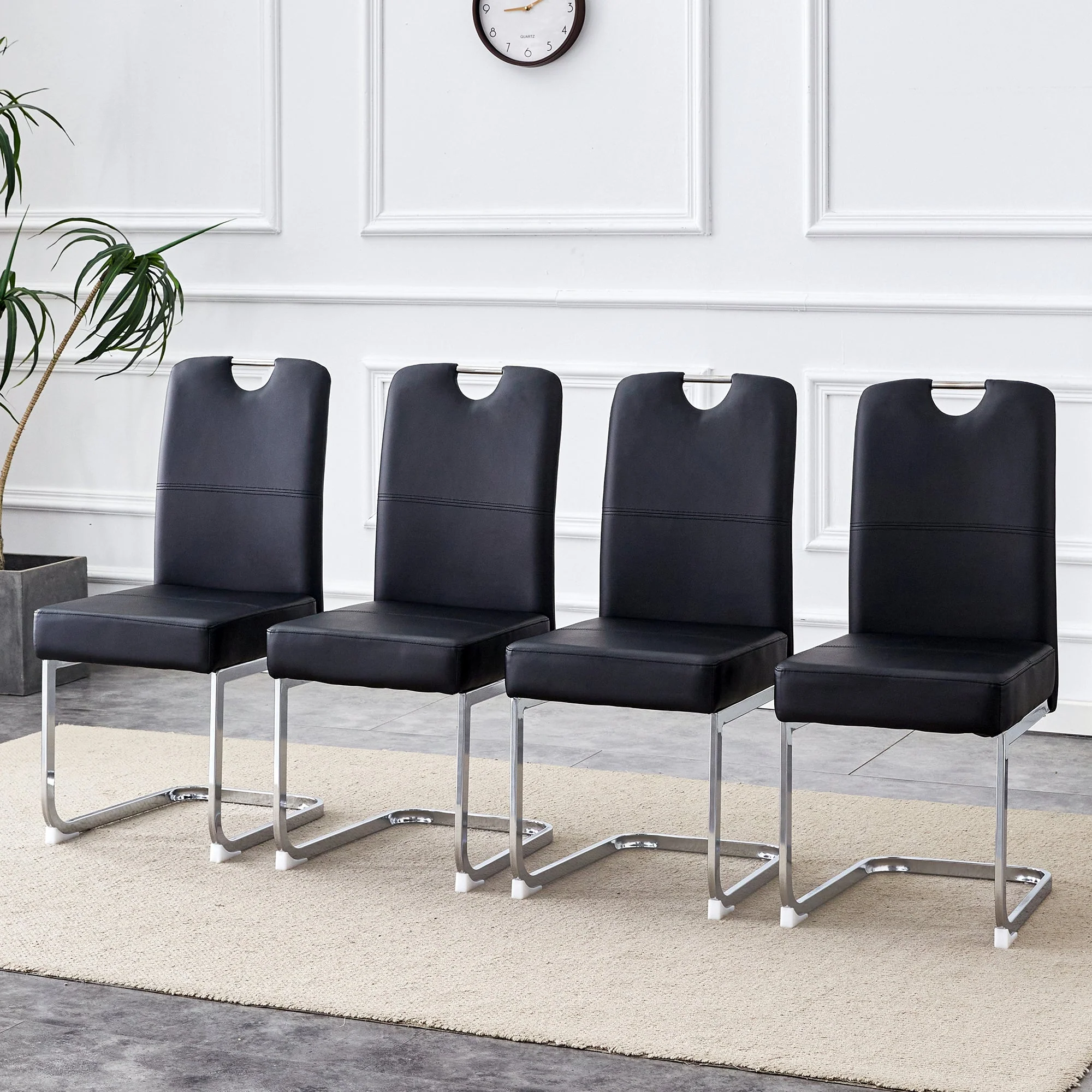 Set of 2 Dining Chairs Thickened Ergonomic Spring - Black - Image 4