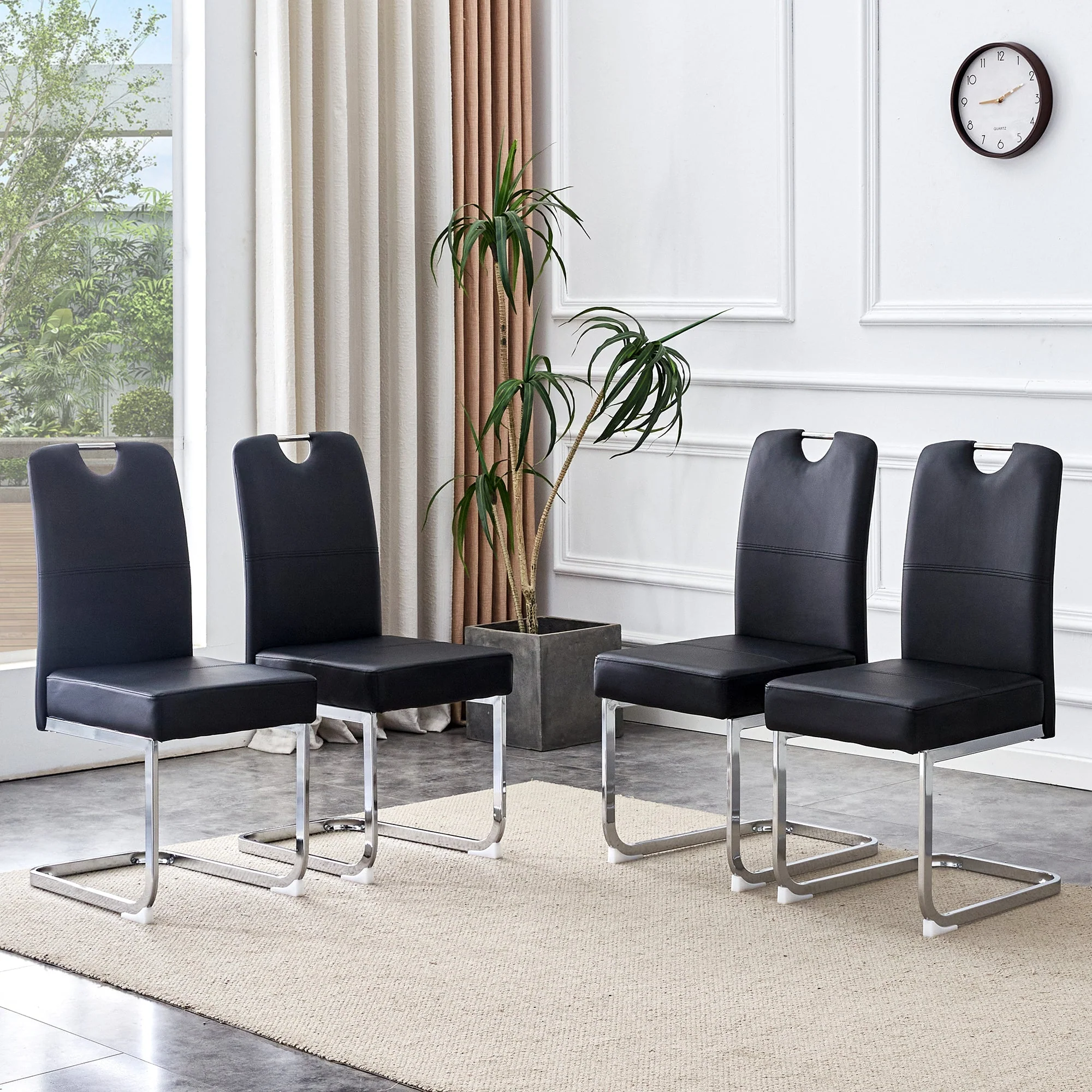 Set of 2 Dining Chairs Thickened Ergonomic Spring - Black - Image 5