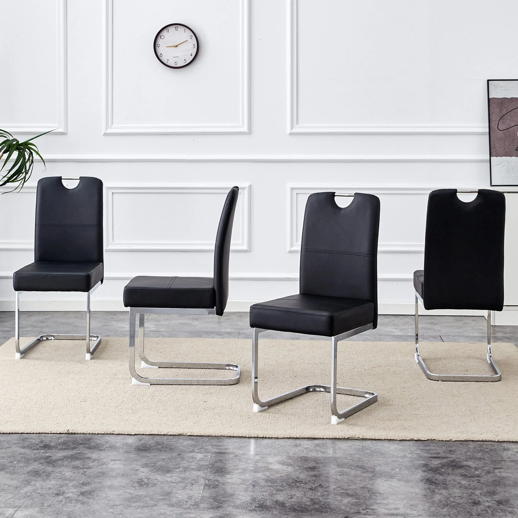 Set of 2 Dining Chairs Thickened Ergonomic Spring - Black - Image 6