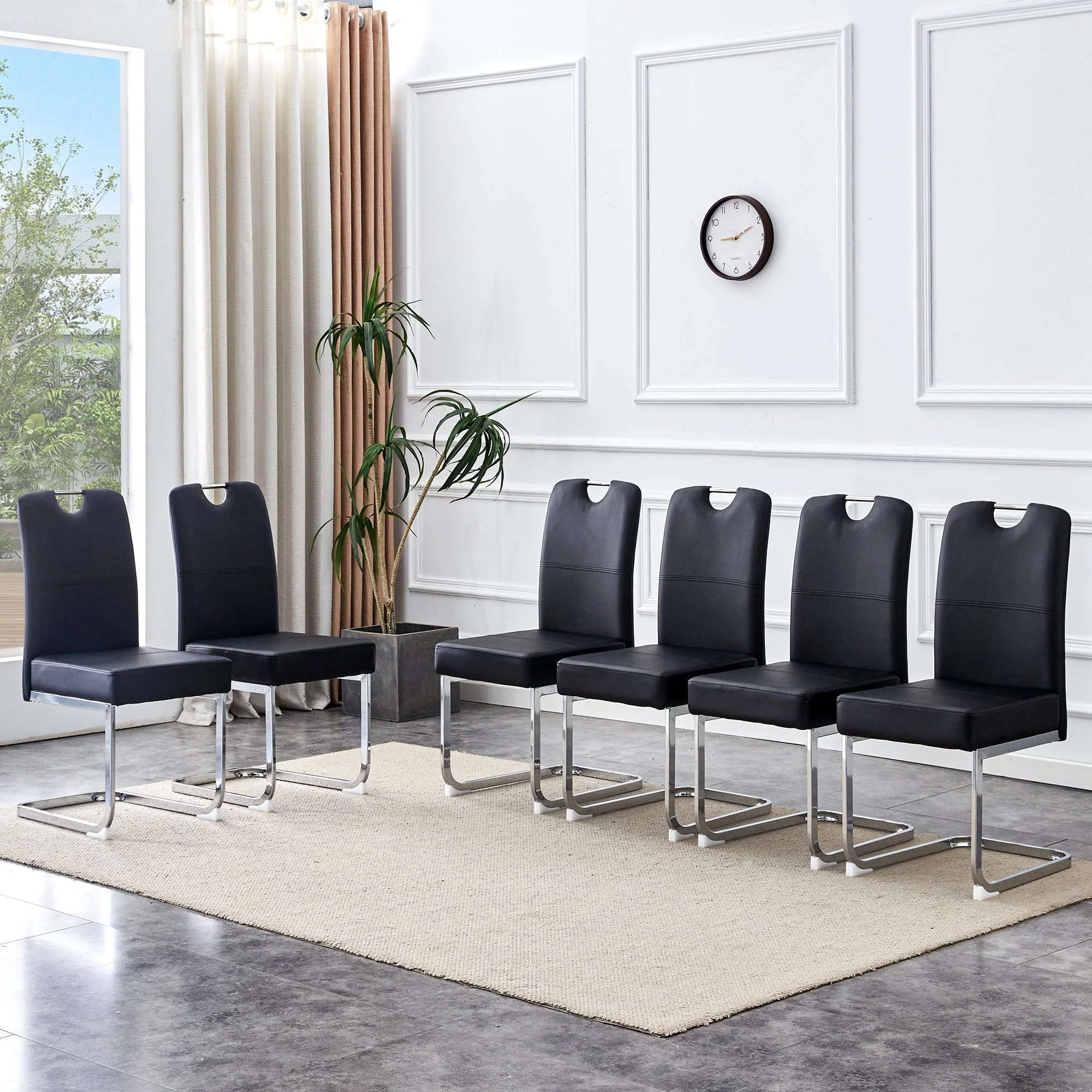 Set of 2 Dining Chairs Thickened Ergonomic Spring - Black - Image 7