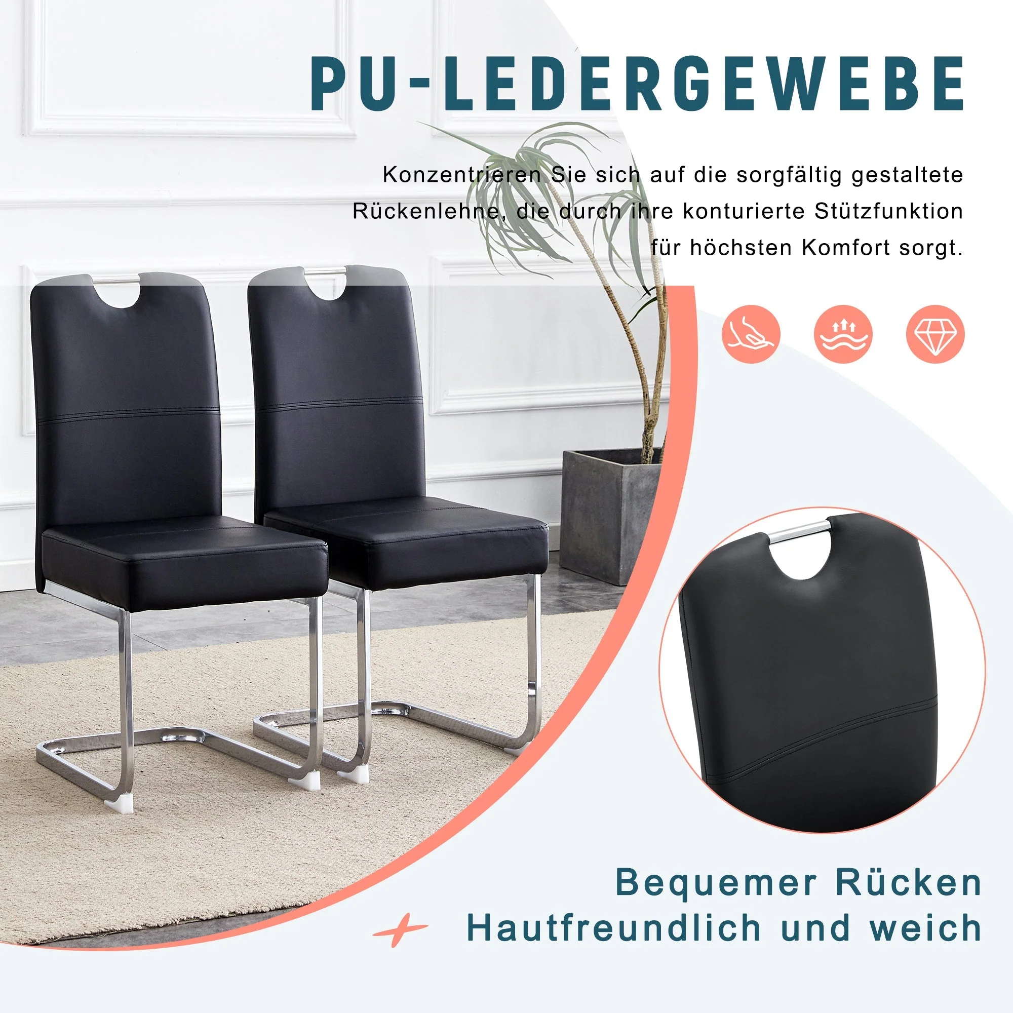 Set of 2 Dining Chairs Thickened Ergonomic Spring - Black - Image 9