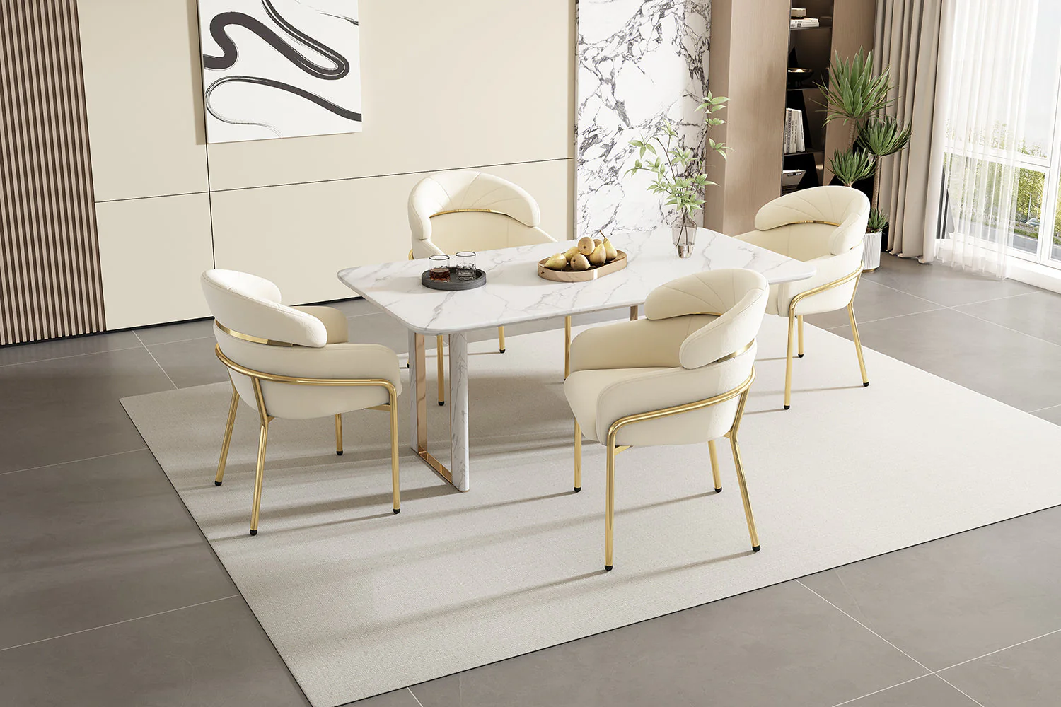 Set of 2 Dining Chairs with Metal Legs and Lightweight Luxury Design, Beige Velvet - Image 9
