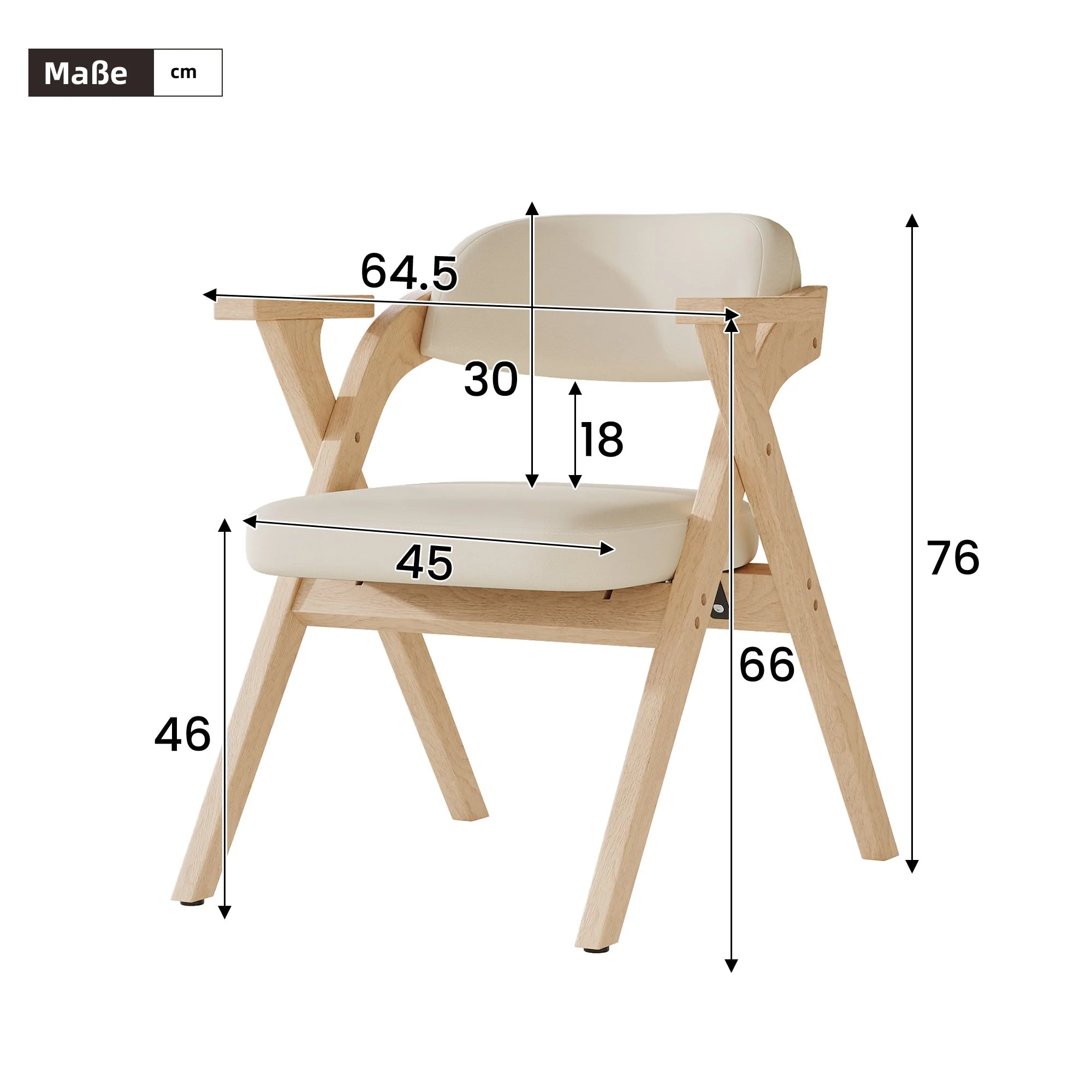Set of 2 Folding Dining Chairs, Solid Wood and Breathable, Beige Linen - Image 4